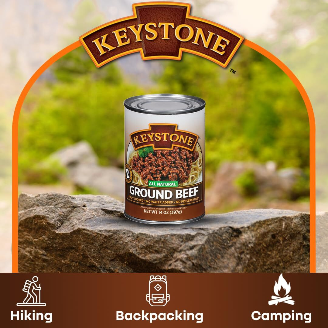 Keystone All Natural Ground Beef 14 Ounce Long Term Emergency Survival Food Canned Meat | Fully Cooked Ready To Eat | Gluten Free Family Pack Of 6