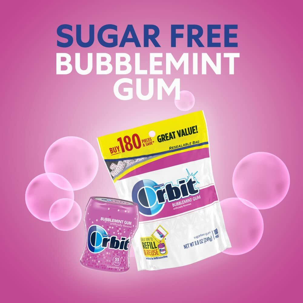 Orbit Bubblemint Sugar Free Chewing Gum Bulk Pack, 2 Pack - 180 Piece Bag & 2 Pack - 55 Piece Bottle