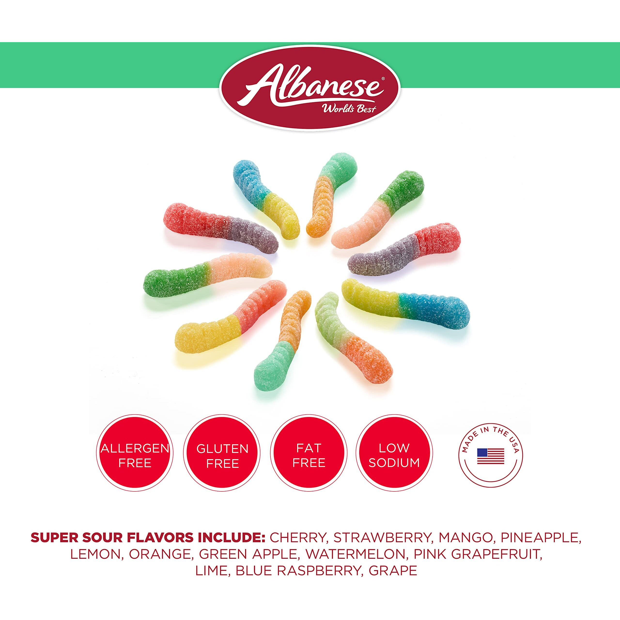 Albanese World's Best Sour 12 Flavor Mini Gummi Worms Candy, 32 Oz Bag