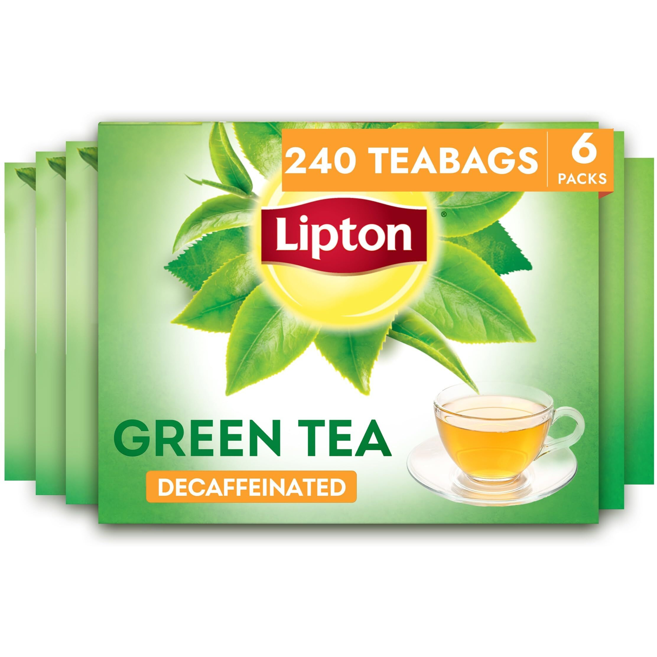 Lipton Decaffeinated Green Tea Bags, Unsweetened Teabags For Decaf Hot Tea Or Decaf Iced Tea With Flavonoids, 240 Total Tea Bags (40Ct - Pack Of 6)