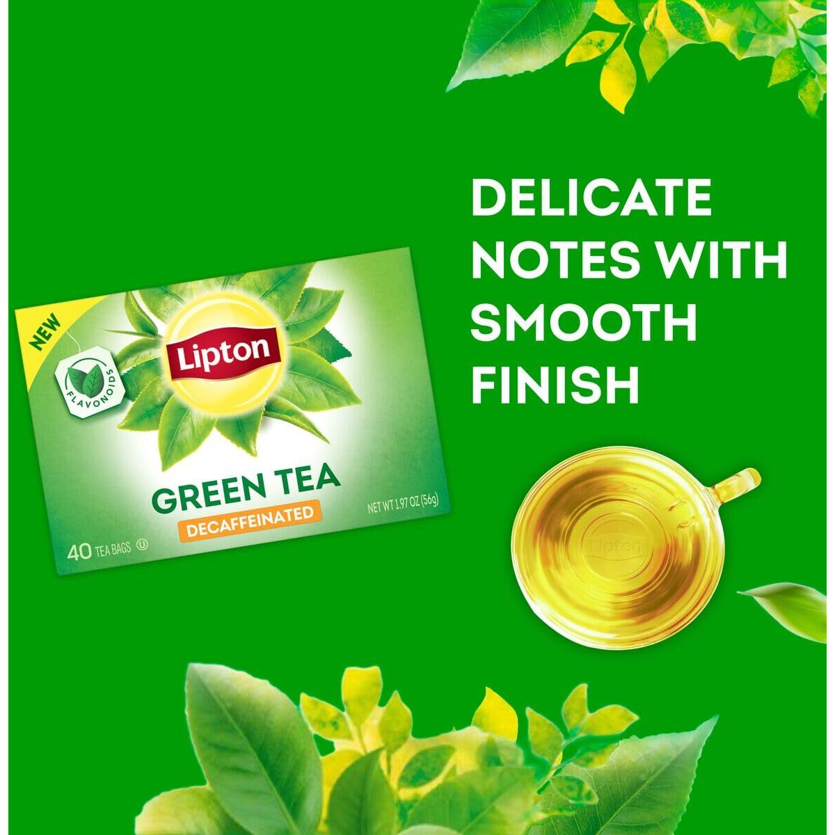 Lipton Decaffeinated Green Tea Bags, Unsweetened Teabags For Decaf Hot Tea Or Decaf Iced Tea With Flavonoids, 240 Total Tea Bags (40Ct - Pack Of 6)