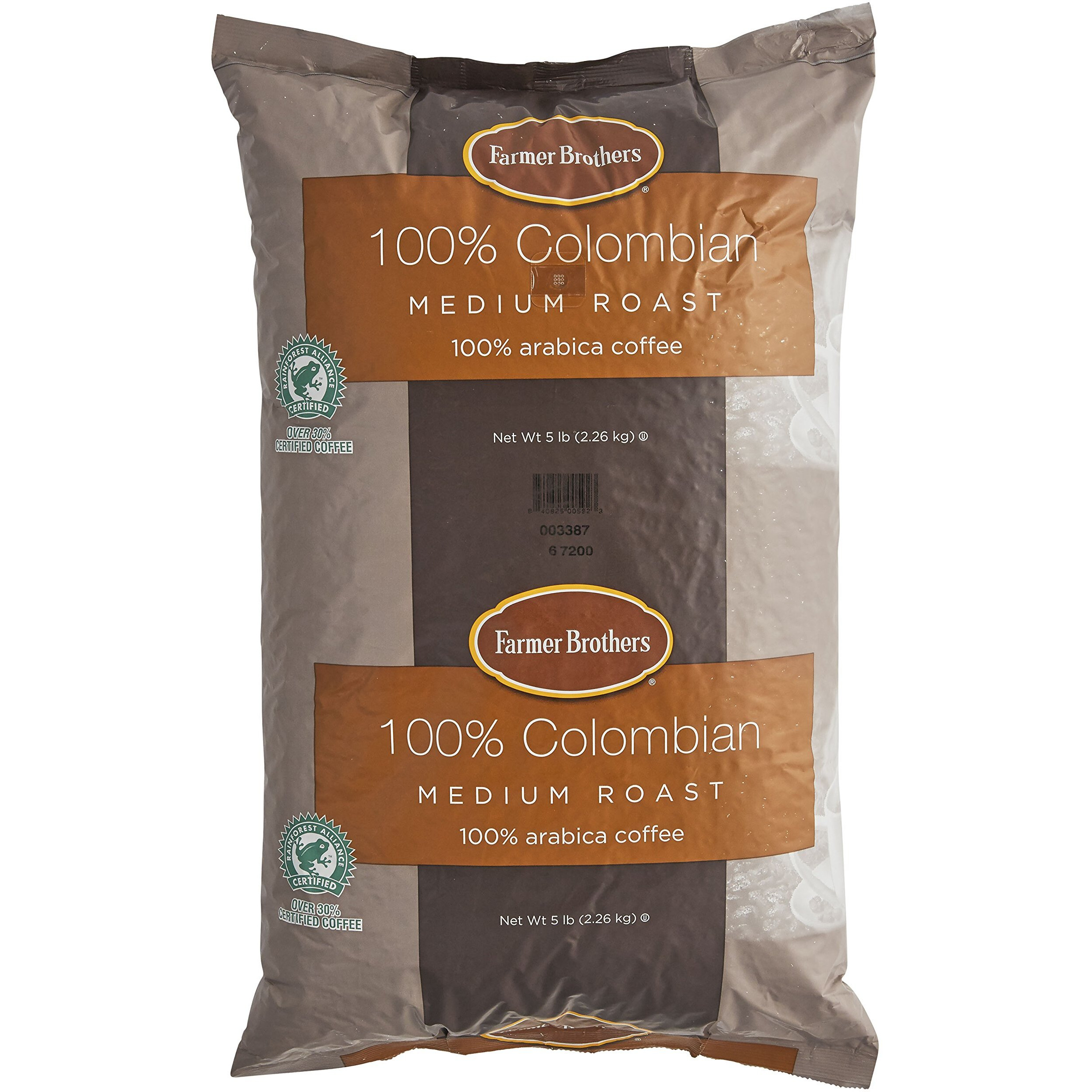 Farmer Brothers Coffee - Whole Bean Medium Roast 100% Colombian 5 Lb Bag (Bulk 6 Pack)