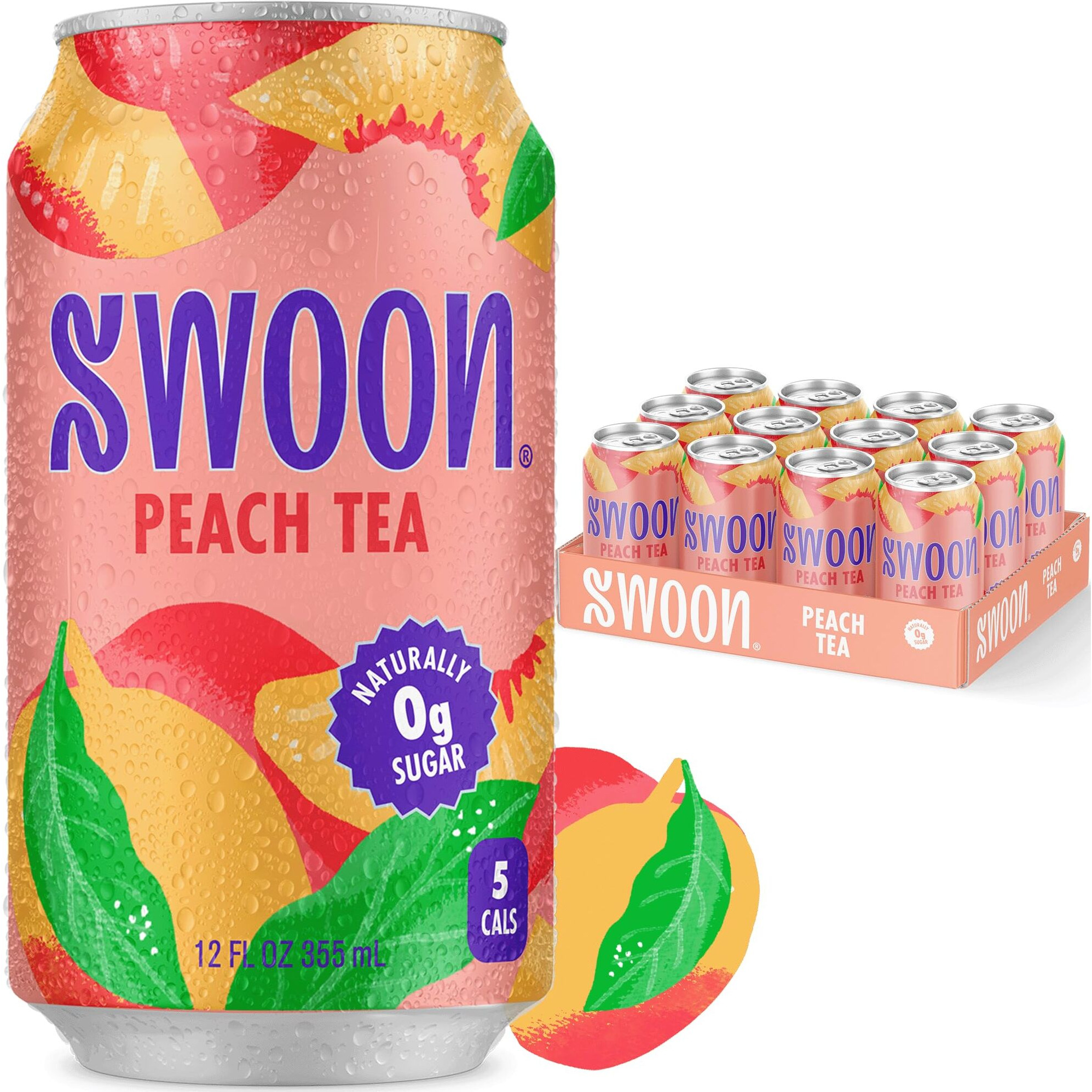 Swoon Peach Tea - Sugar Free Fruit Tea, Low Carb, Paleo-Friendly, Gluten Free Iced Tea - Flavored Tea Keto Drinks Made With Organic Black Tea And Sweetened By Monk Fruit And Stevia (Pack Of 12)