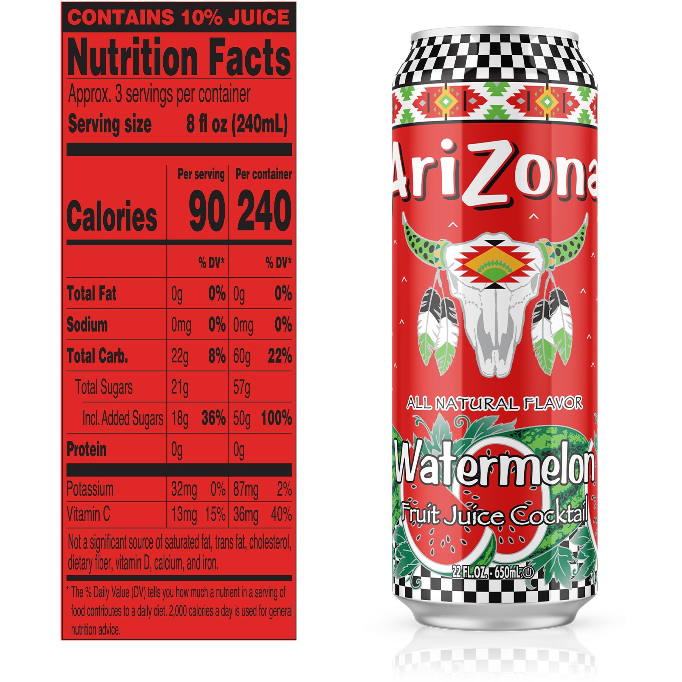 Arizona Watermelon Juice Cocktail - Big Can, 22 Fl Oz (Pack Of 24)