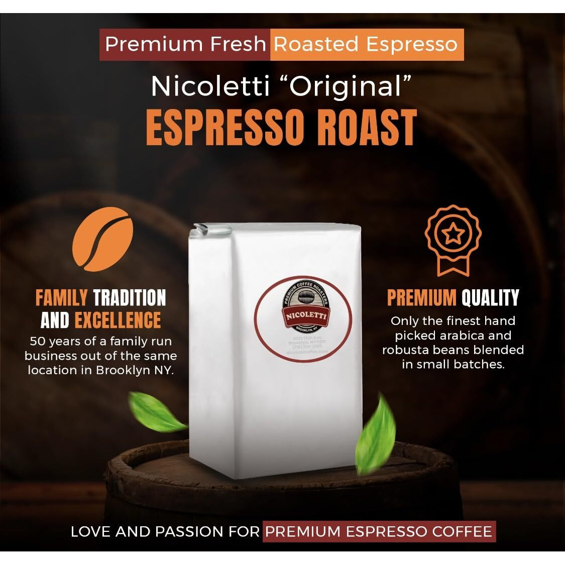Nicoletti Coffee "&quotOriginal"" Espresso Roast Beans 2.20Lb (Pack Of 3) (Made In Brooklyn Ny Since 1972) Fresh Roasted Espresso With Date.