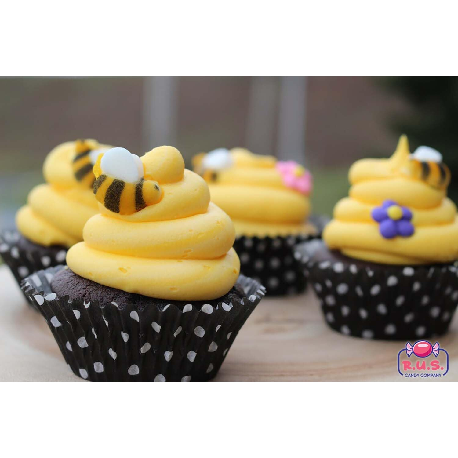 Bees Cakes Decorations- Bumble Bee Shaped Edible Hard Sugar Decorations, 48 Pcs By R.U.S. Candy Company
