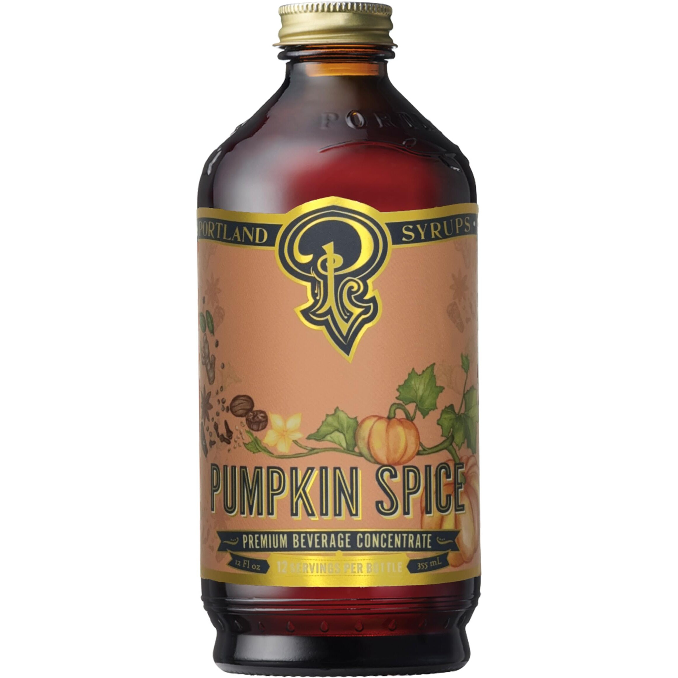 Portland Syrups Pumpkin Spice Syrup - Organic Pumpkin & Ginger Coffee Syrup For Lattes, Mocktails, & Baking - Rich Flavor - Organic Cane Sugar - Natural Ingredients - 12 Oz Bottle, 12 Servings