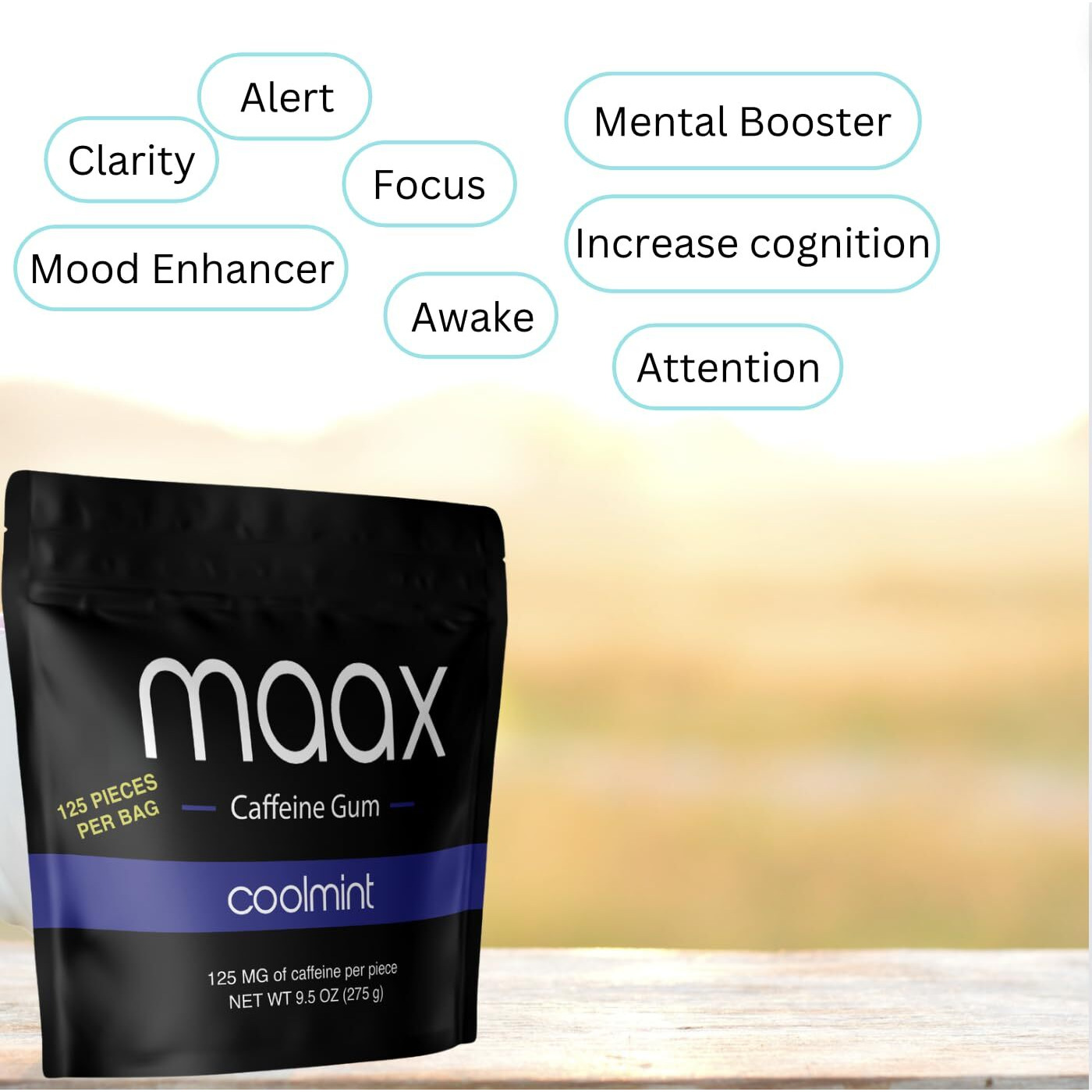 Maax Caffeine Energy Gum | 125Mg Of Caffeine Per Piece | Coolmint | 125 Total Pieces Per Bag | Focus Supplement