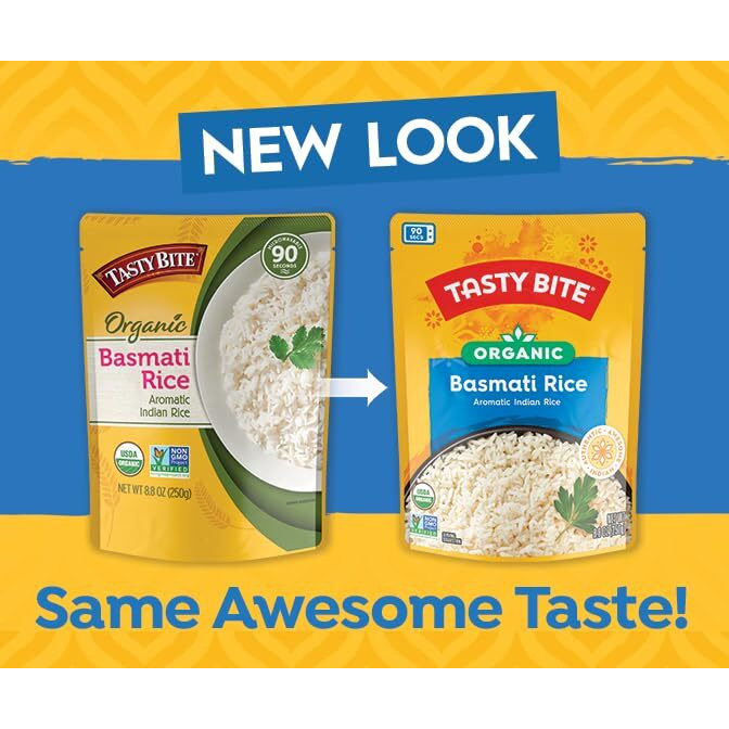 Tasty Bite Organic Basmati Rice, 8.8 Ounce, Pack Of 12, Ready To Eat, Microwavable, Vegan, Gluten-Free