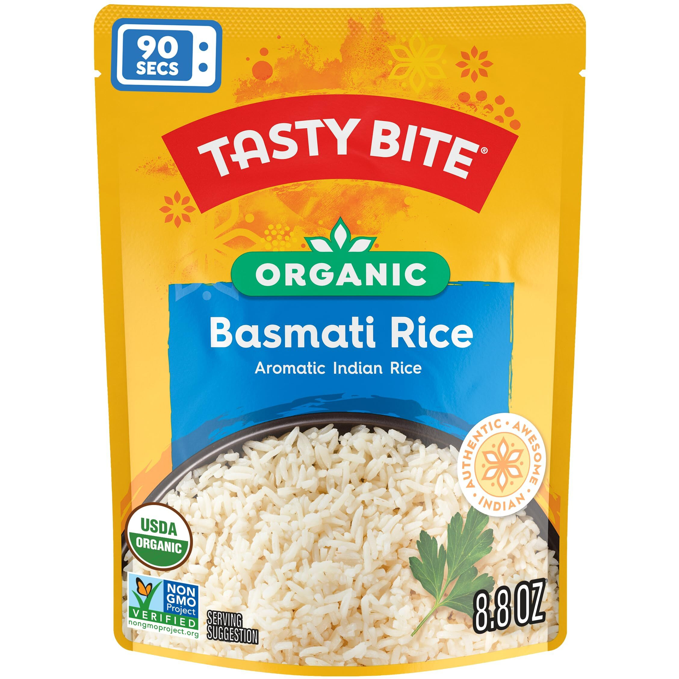 Tasty Bite Organic Basmati Rice, 8.8 Ounce, Pack Of 12, Ready To Eat, Microwavable, Vegan, Gluten-Free