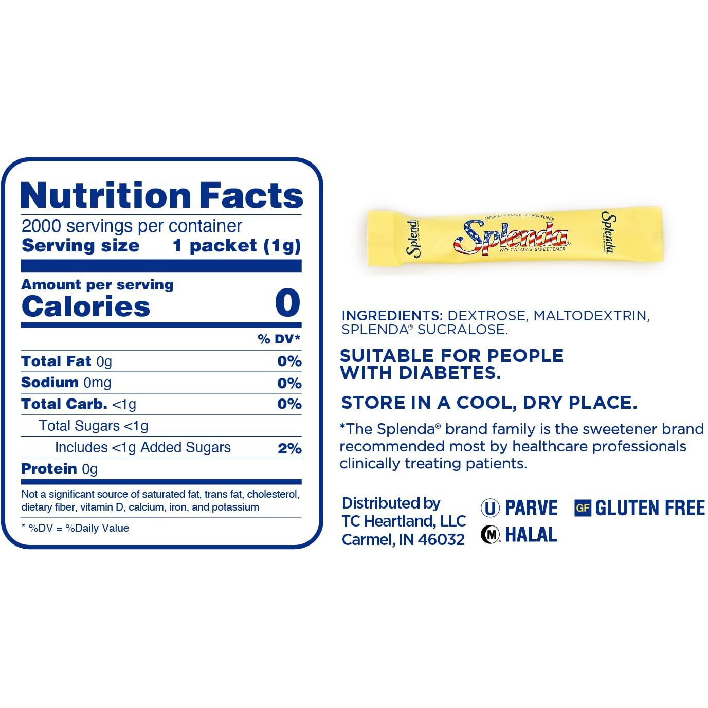 Splenda Zero Calorie Sweetener Cafe Stick, 2000 Count Stick Packets