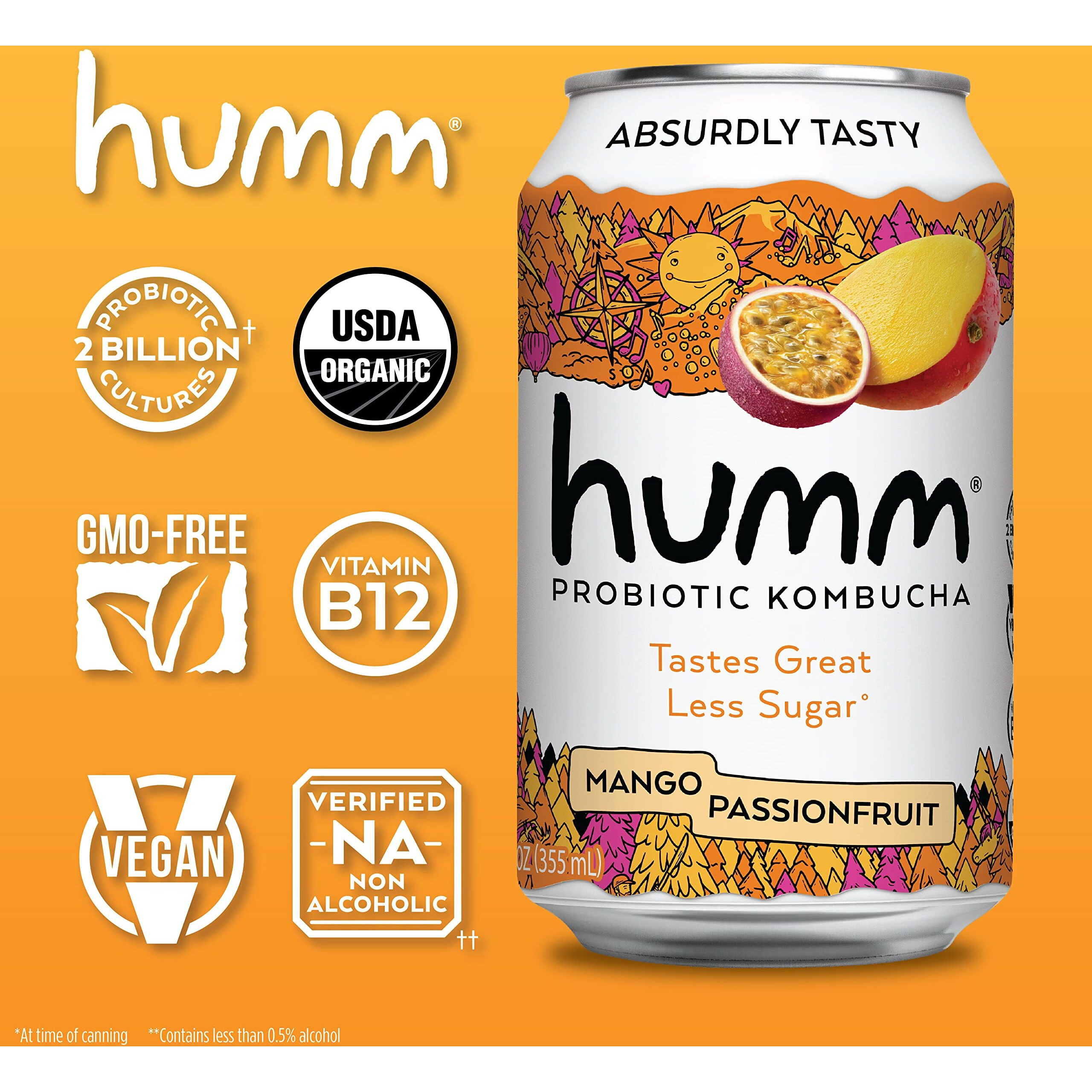 Humm Kombucha Mango Passionfruit, Organic, Vegan & Gmo Free (12 Pack)