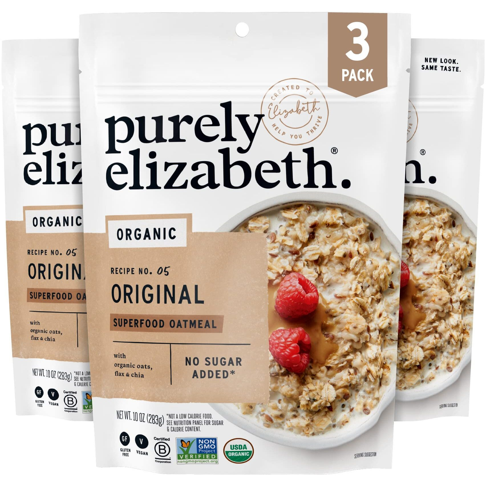 Purely Elizabeth Superfood Oats, Original, Amaranth, Quinoa Flakes, Flax Seeds, Chia Seeds,Gluten-Free, Non-Gmo, 10Oz (3 Ct.)