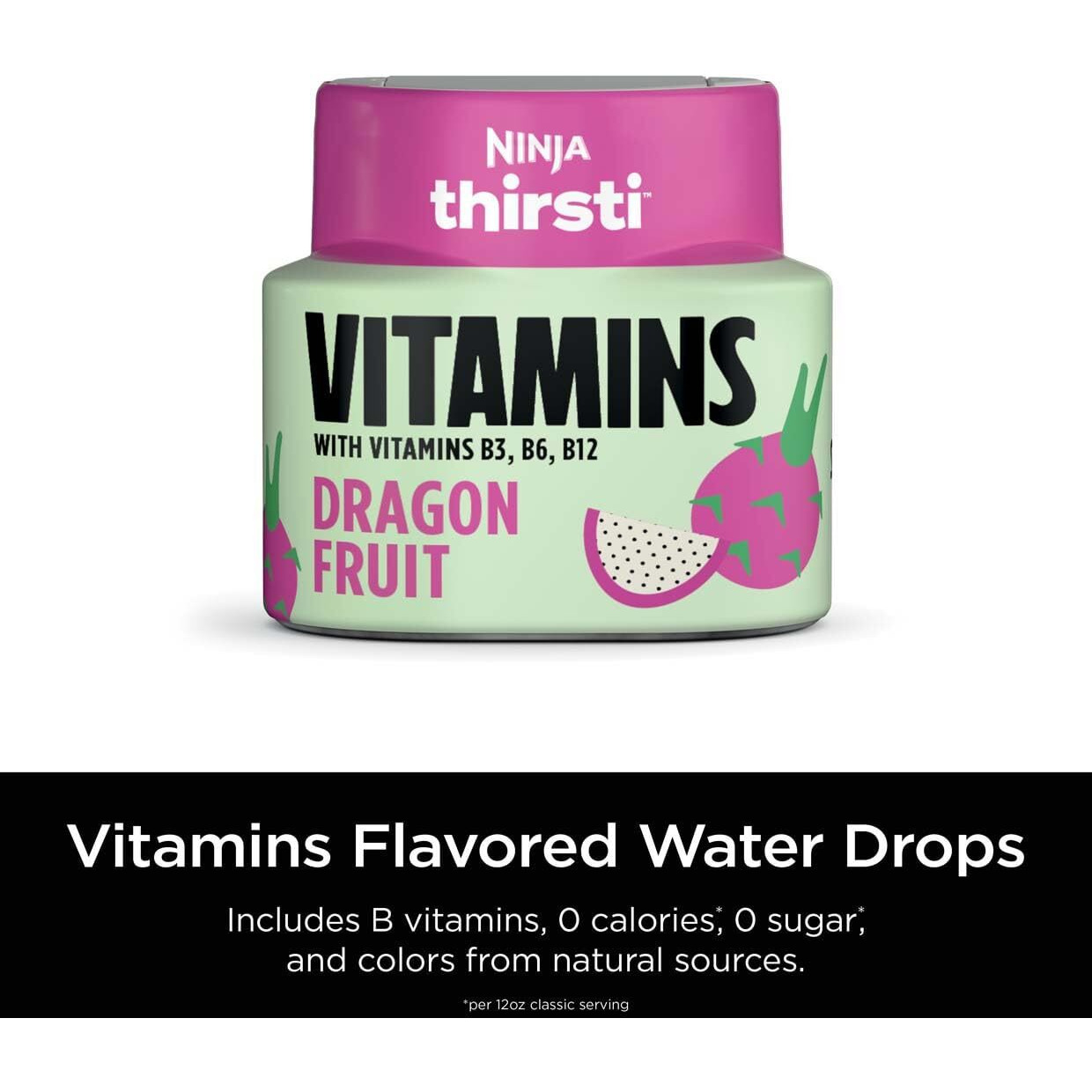 Ninja Thirsti Flavored Water Drops, Vitamins With Vitamins B3, B6, B12, Dragon Fruit, 3 Pack, Zero Calories, Zero Sugar, 2.07 Fl Oz, Makes 17, 12Oz Drinks, Wcfdgftam