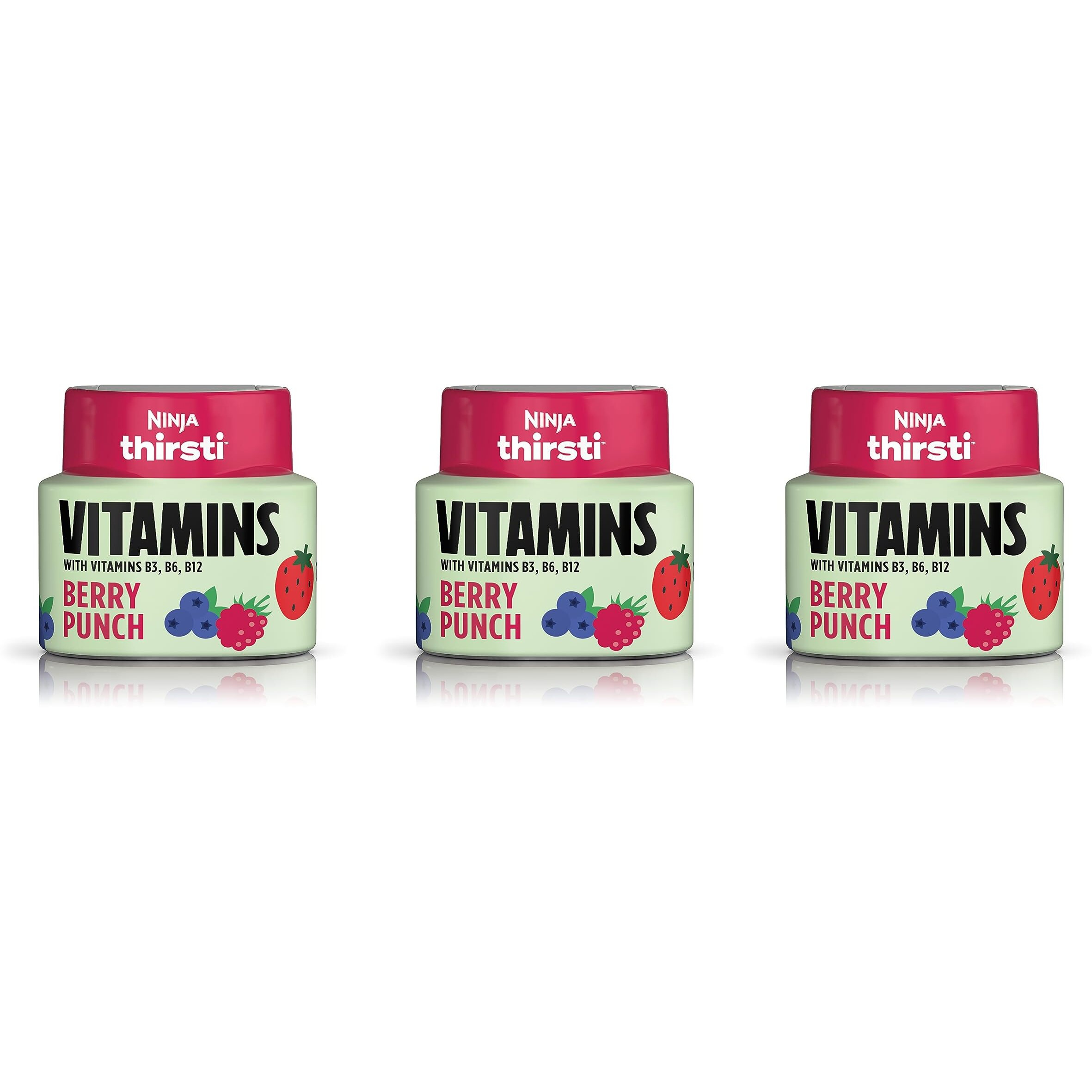 Ninja Thirsti Flavored Water Drops, Vitamins With Vitamins B3, B6, B12, Berry Punch, 3 Pack, Zero Calories, Zero Sugar, 2.07 Fl Oz, Makes 17, 12Oz Drinks, Wcfbrpnam