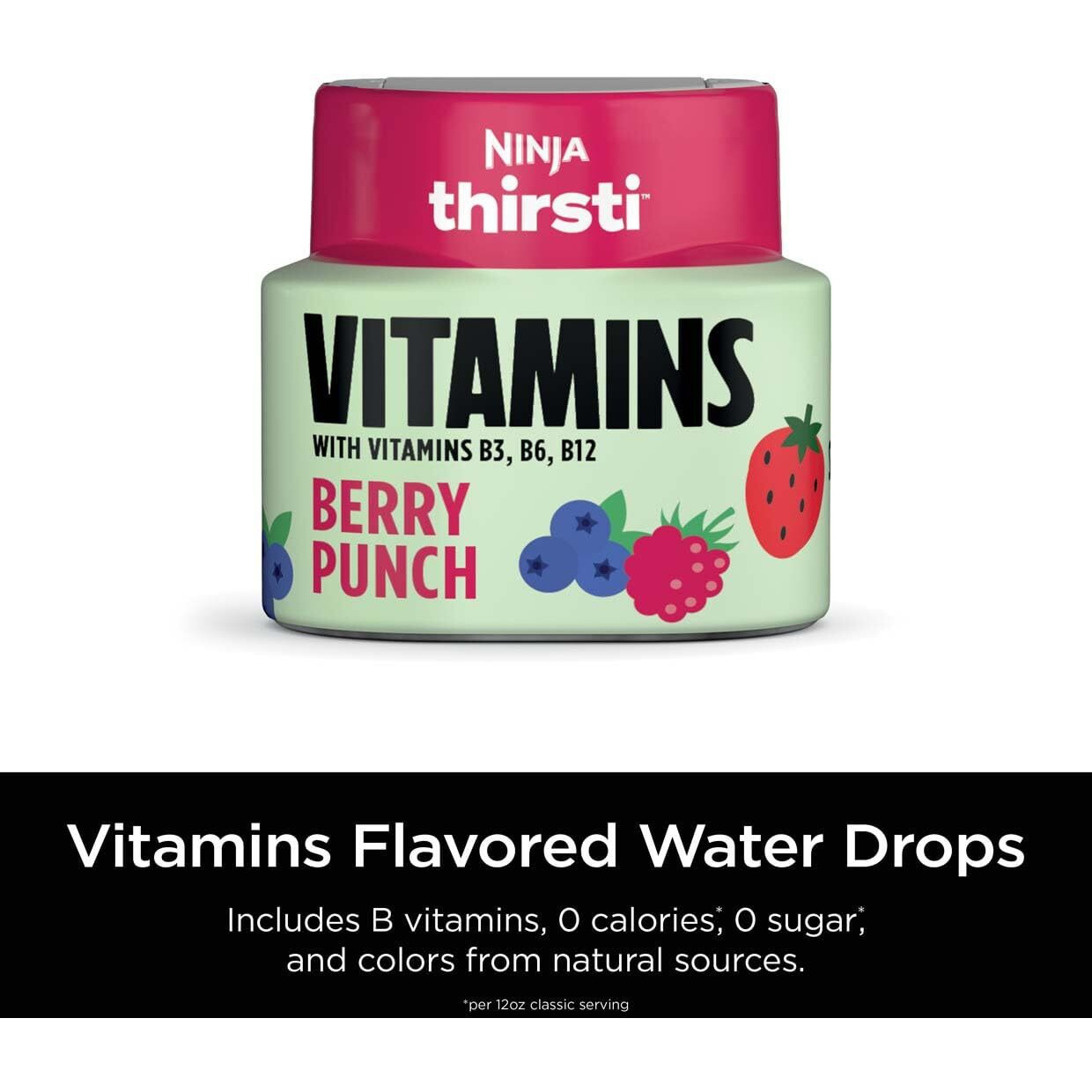 Ninja Thirsti Flavored Water Drops, Vitamins With Vitamins B3, B6, B12, Berry Punch, 3 Pack, Zero Calories, Zero Sugar, 2.07 Fl Oz, Makes 17, 12Oz Drinks, Wcfbrpnam
