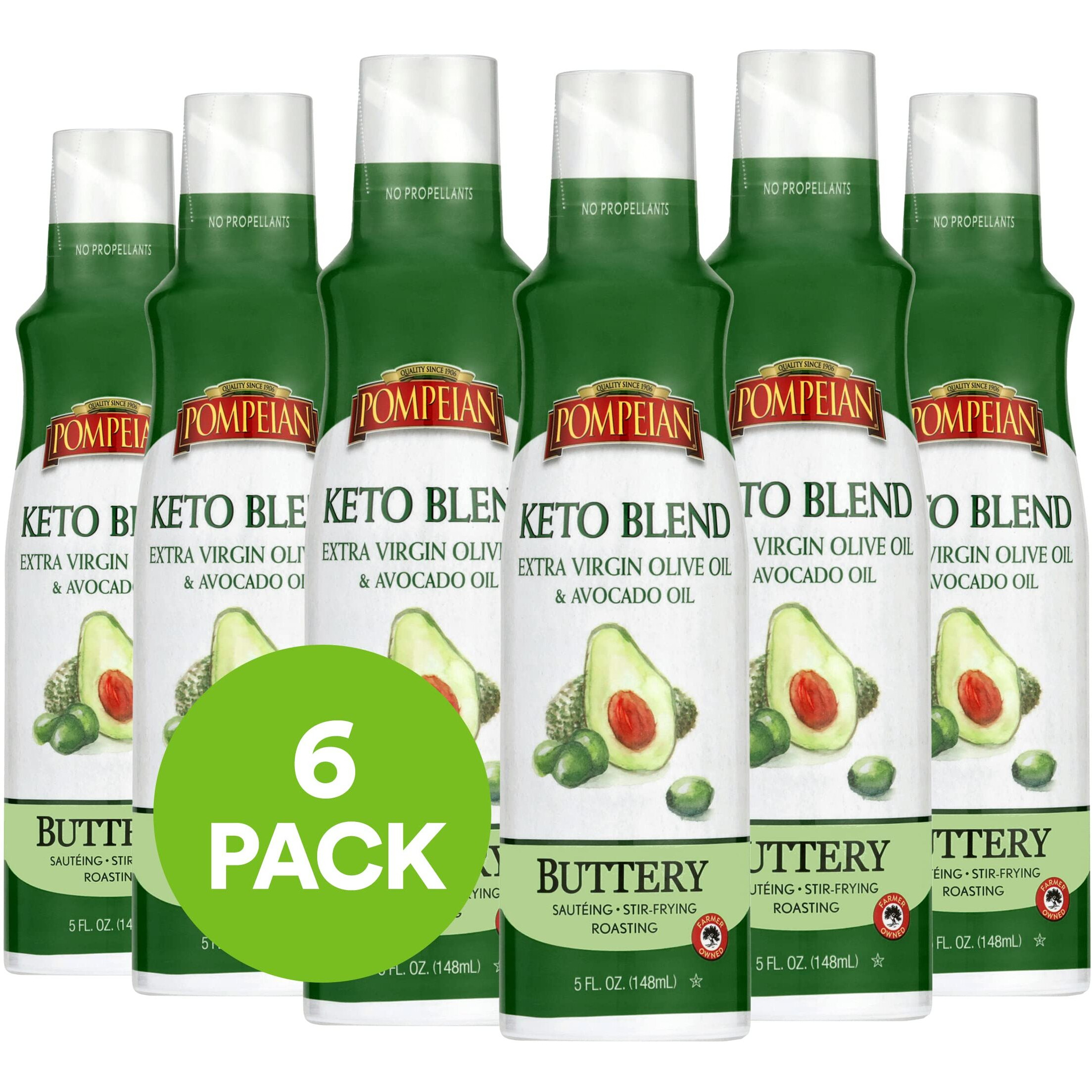 Pompeian Keto Extra Virgin Olive Oil & 100% Avocado Oil Cooking Spray, Great For Sauteing, Stir-Frying, & Roasting, Naturally Gluten Free, Non-Allergenic, Non-Gmo, No Propellants, 5 Fl. Oz.(Pack Of 6)