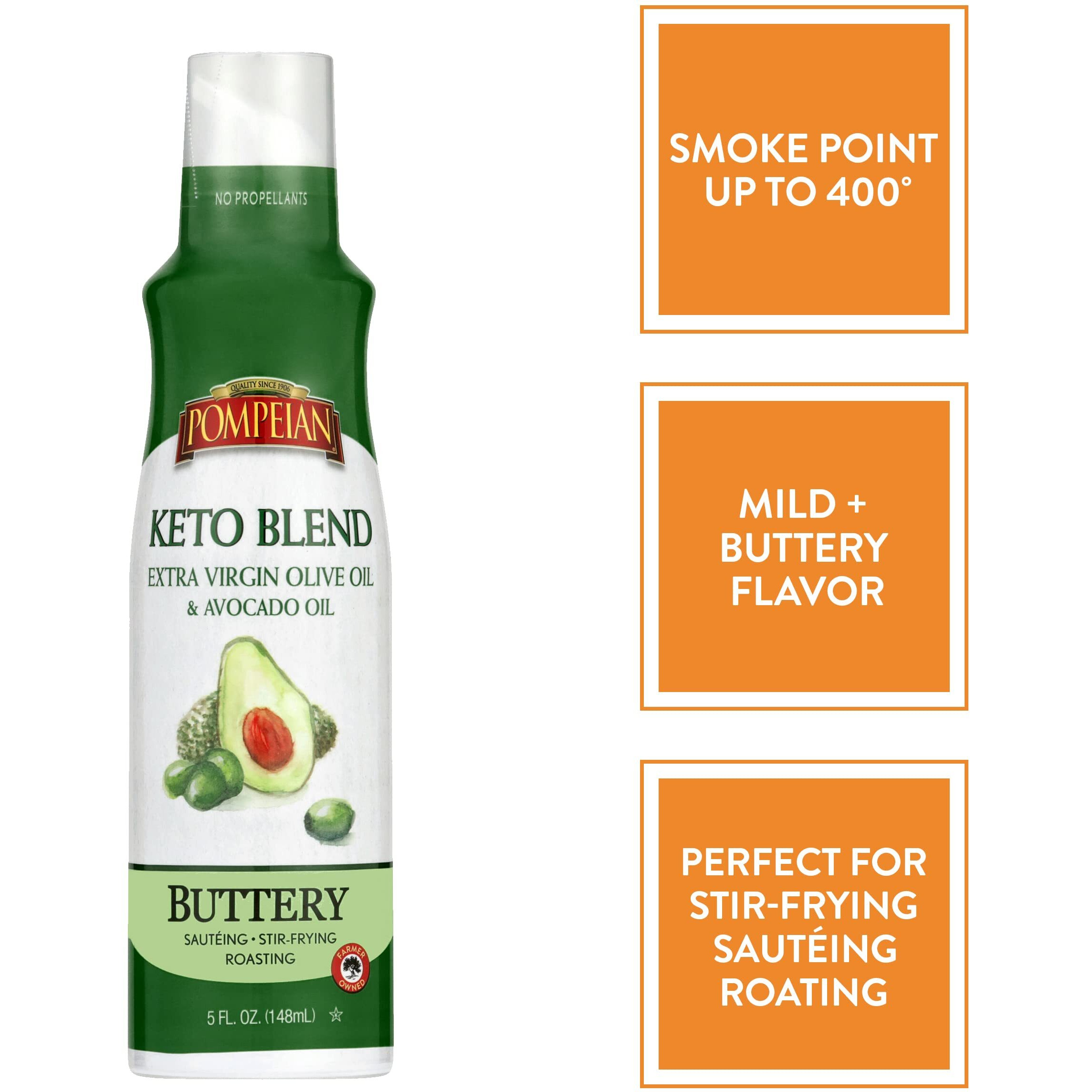 Pompeian Keto Extra Virgin Olive Oil & 100% Avocado Oil Cooking Spray, Great For Sauteing, Stir-Frying, & Roasting, Naturally Gluten Free, Non-Allergenic, Non-Gmo, No Propellants, 5 Fl. Oz.(Pack Of 6)