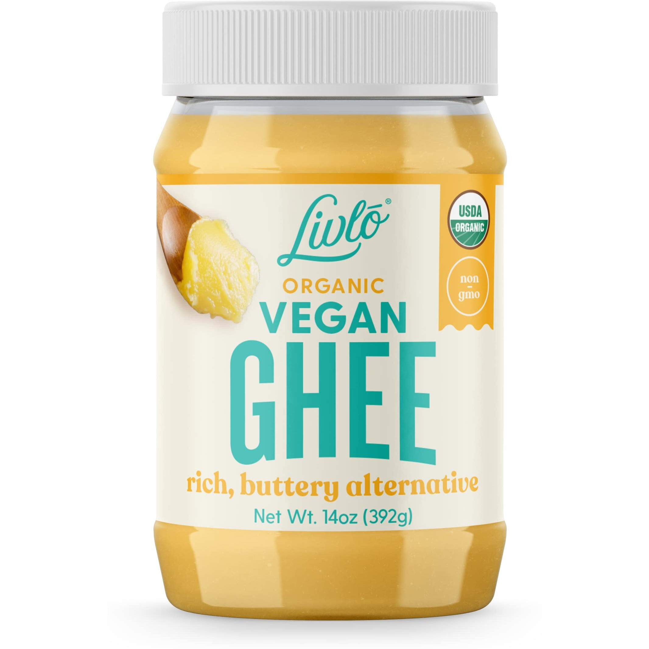 Livlo Organic Vegan Ghee - Plant Based Butter - No Refrigeration Necessary - Dairy Free, Soy Free, Gluten Free Substitute To Ghee And Butter - 14 Oz.