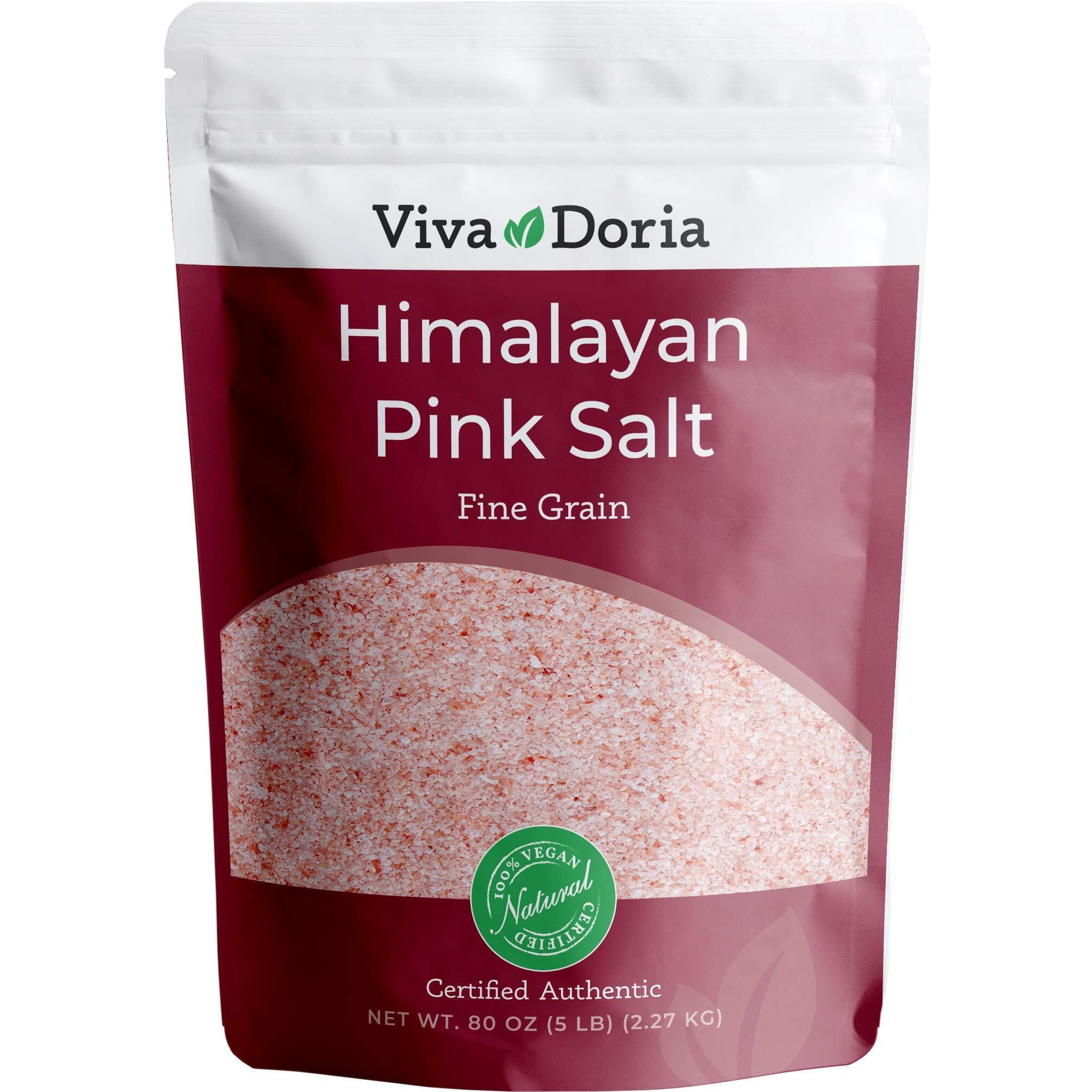 Viva Doria Himalayan Pink Salt, Fine Grain, Certified Authentic, 5 Lb (2.27 Kg)