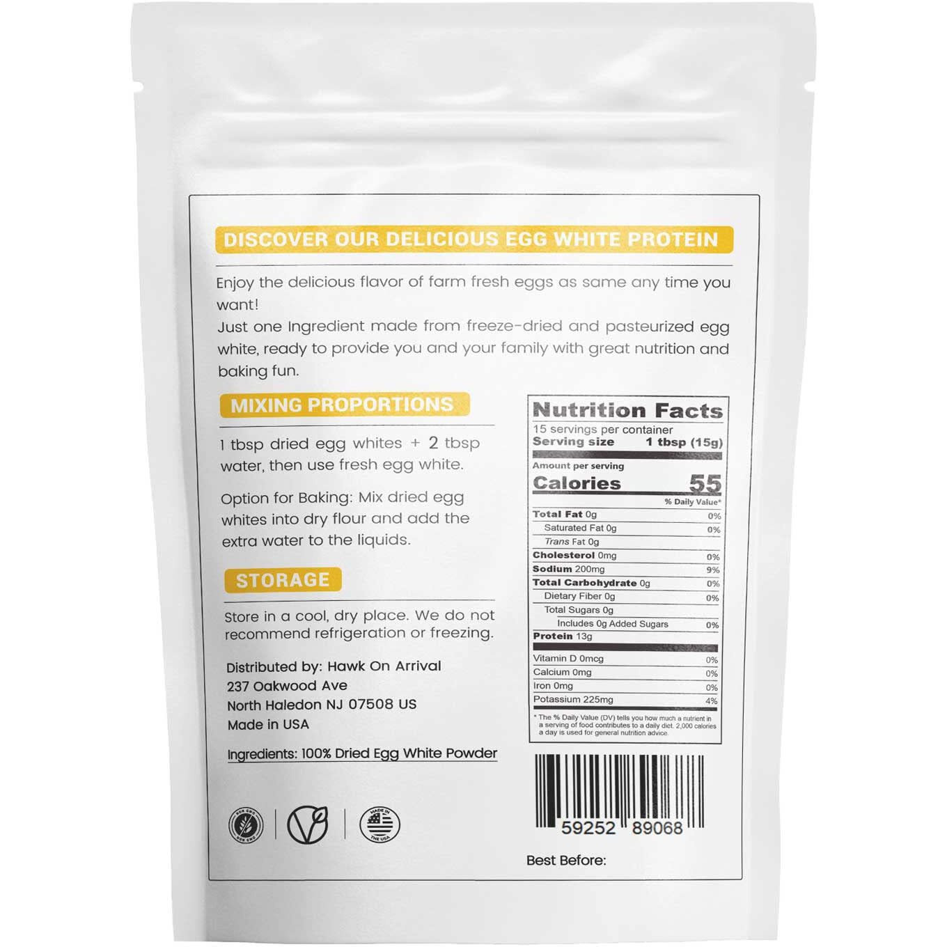 Orgfun Egg White Powder 8 Oz, Pasteurized Egg White Powder, Gluten-Free, Non-Gmo, Made In Usa Great For Scrambled Egg Whites