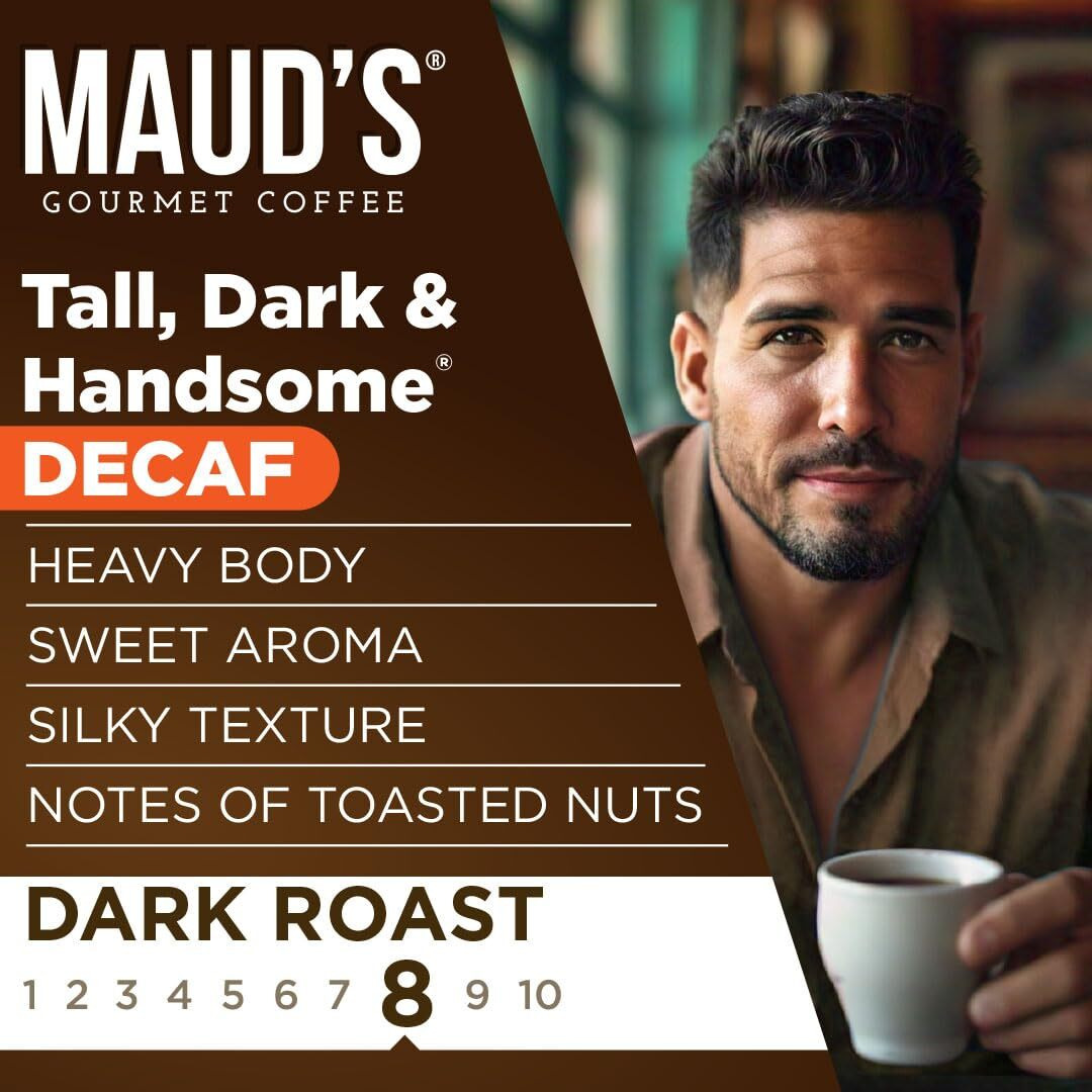 Maud's Dark Roast Decaf Instant Coffee Packets Single Serve, 26 Ct | Decaffinated Tall Dark & Handsome | 100% Arabica Dark Roast Coffee Solar Energy Produced | Instant Coffee Powder Travel Packs