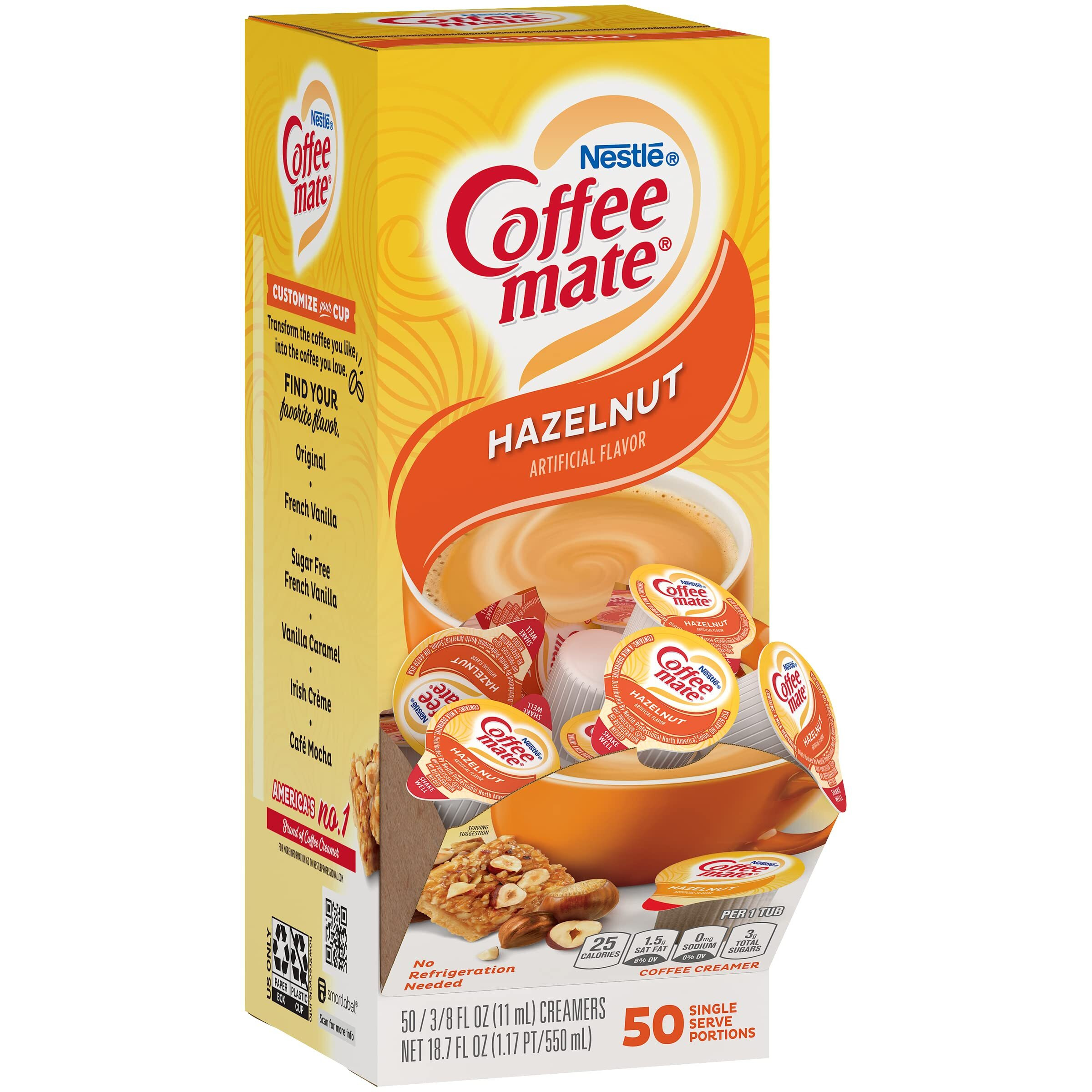 Nestle Coffee Mate Liquid Coffee Creamer Singles, Hazelnut, 50 Ct Box With By The Cup Coffee Scoop