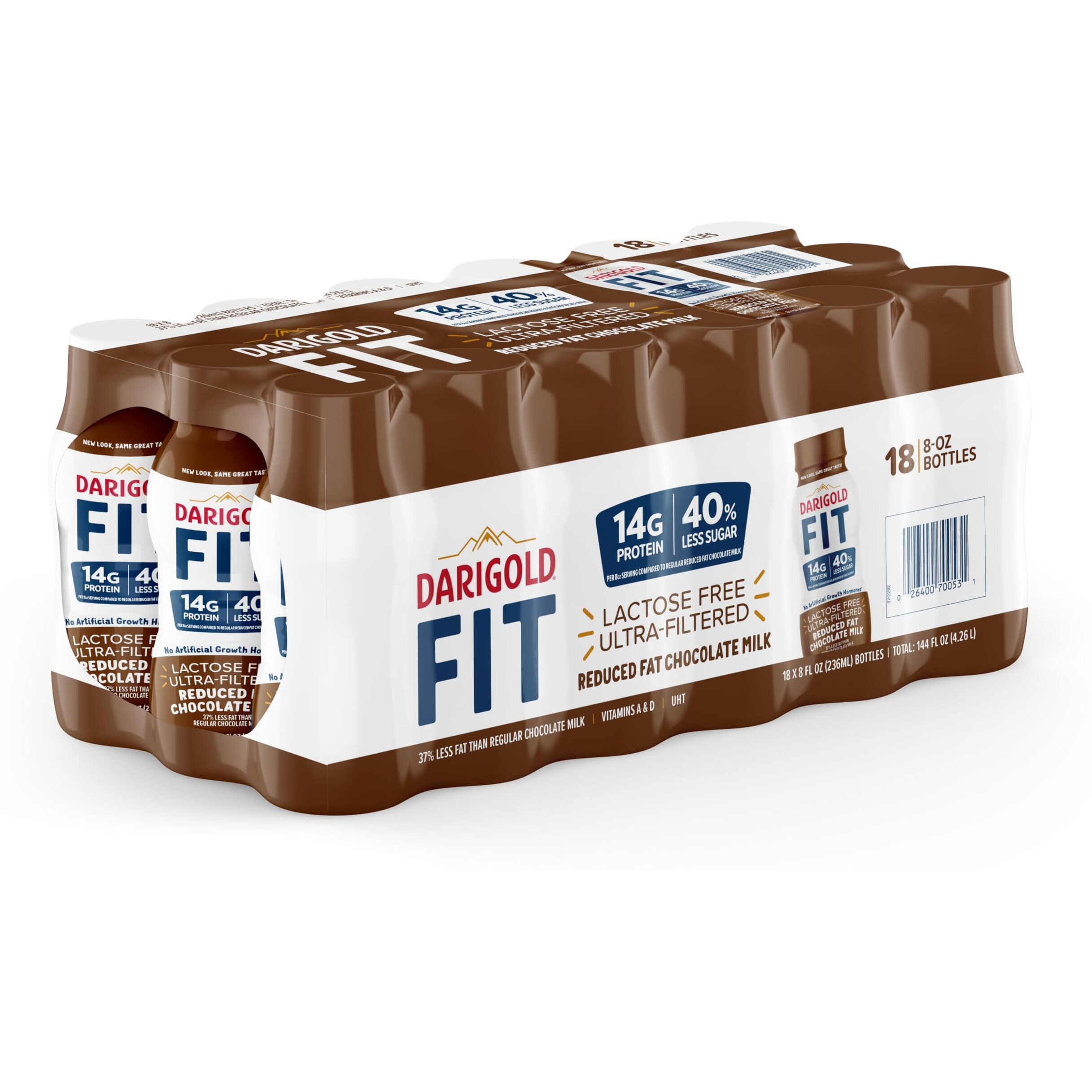 Darigold Fit High Protein Milk 2 Percent Low Fat Milk - Lactose Free, Ultra Pasteurized Milk 2 Percent- 14G Protein, 40% Less Sugar - 8Oz, 18 Pack (Chocolate Milk)