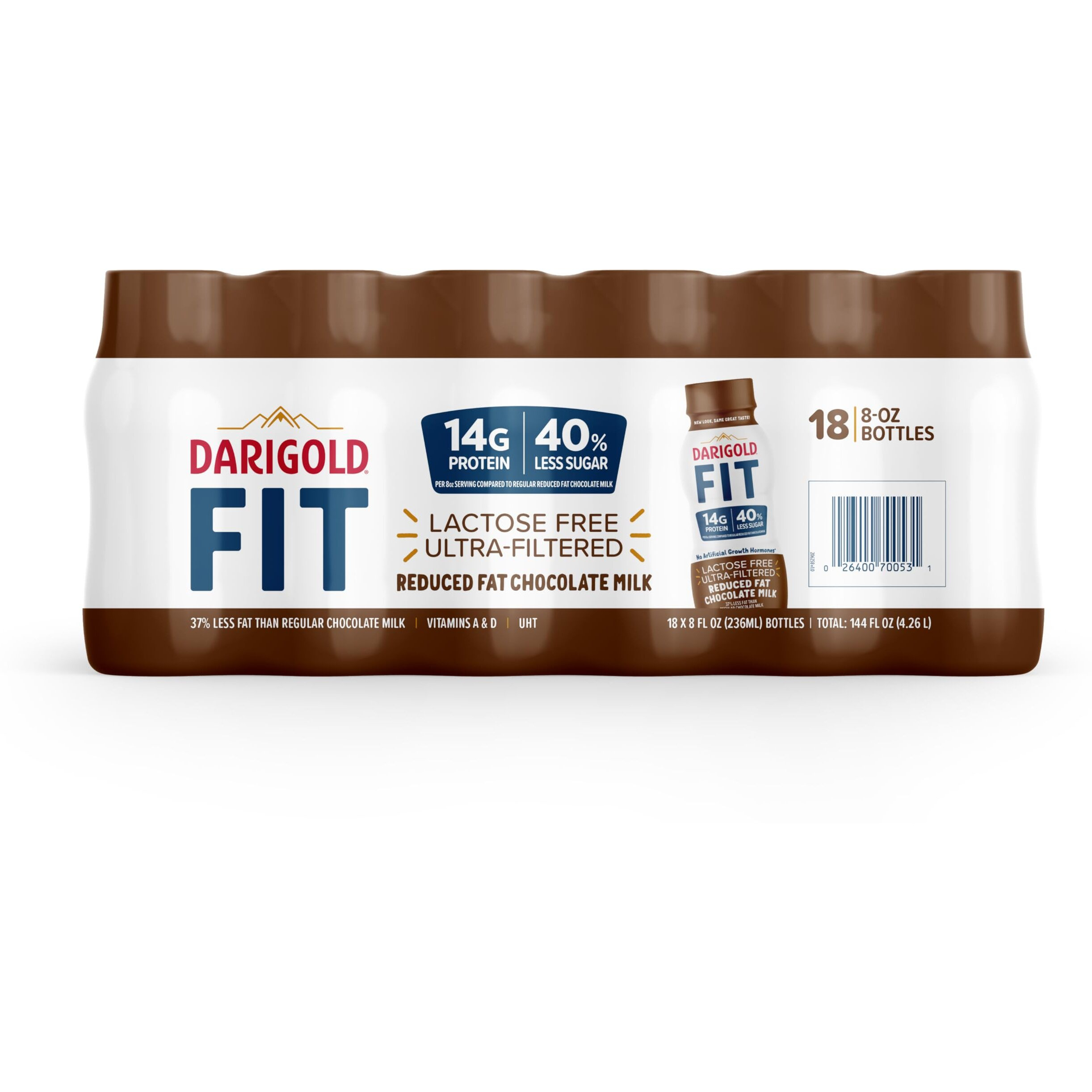 Darigold Fit High Protein Milk 2 Percent Low Fat Milk - Lactose Free, Ultra Pasteurized Milk 2 Percent- 14G Protein, 40% Less Sugar - 8Oz, 18 Pack (Chocolate Milk)