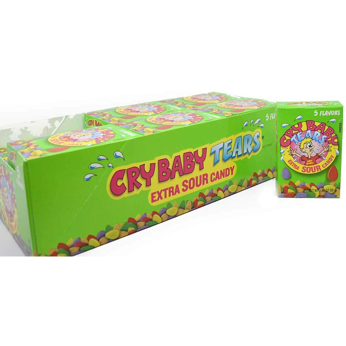 Cry Baby Tears Extra Sour Candy, Five Flavors, 1.98-Ounce Boxes (Pack Of 24)