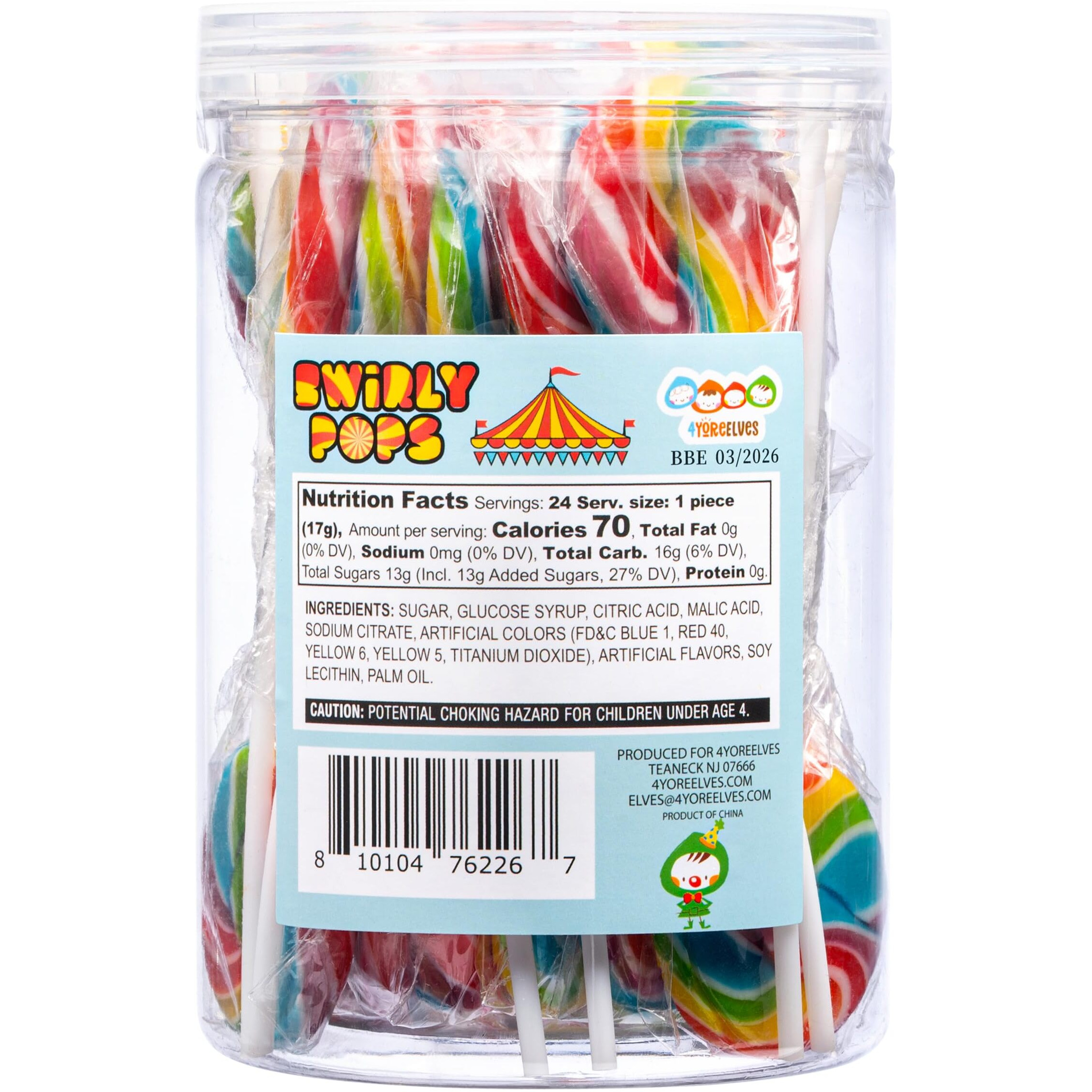 24 Circus Rainbow Lollipops Individually Wrapped, Bursting With Fruity Flavor, Great Swirl Lollipops For Kids Birthday Parties, Party Favor Candy And Cake Toppers, By 4Yoreelves (Pack Of 24)