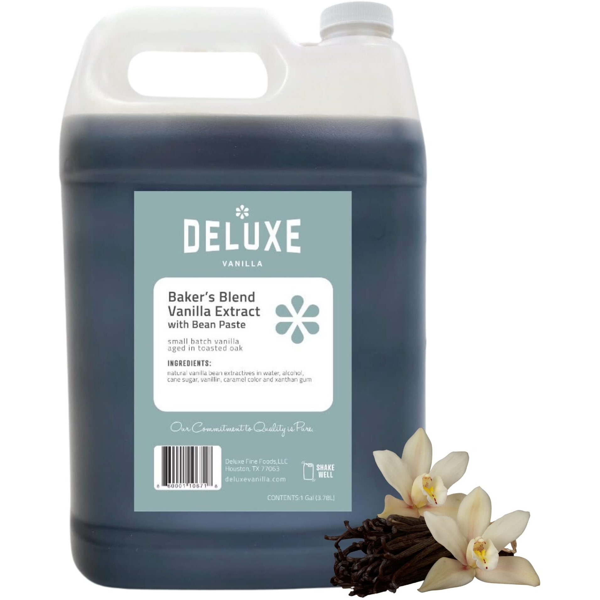Deluxe Vanilla Vanilla Bean Paste Bulk 128 Oz, Bakers Blend Vanilla Extract With Vanilla Bean Paste Made With Real Vanilla Beans (1 Gallon) Substitute For Pure Vanilla Extract