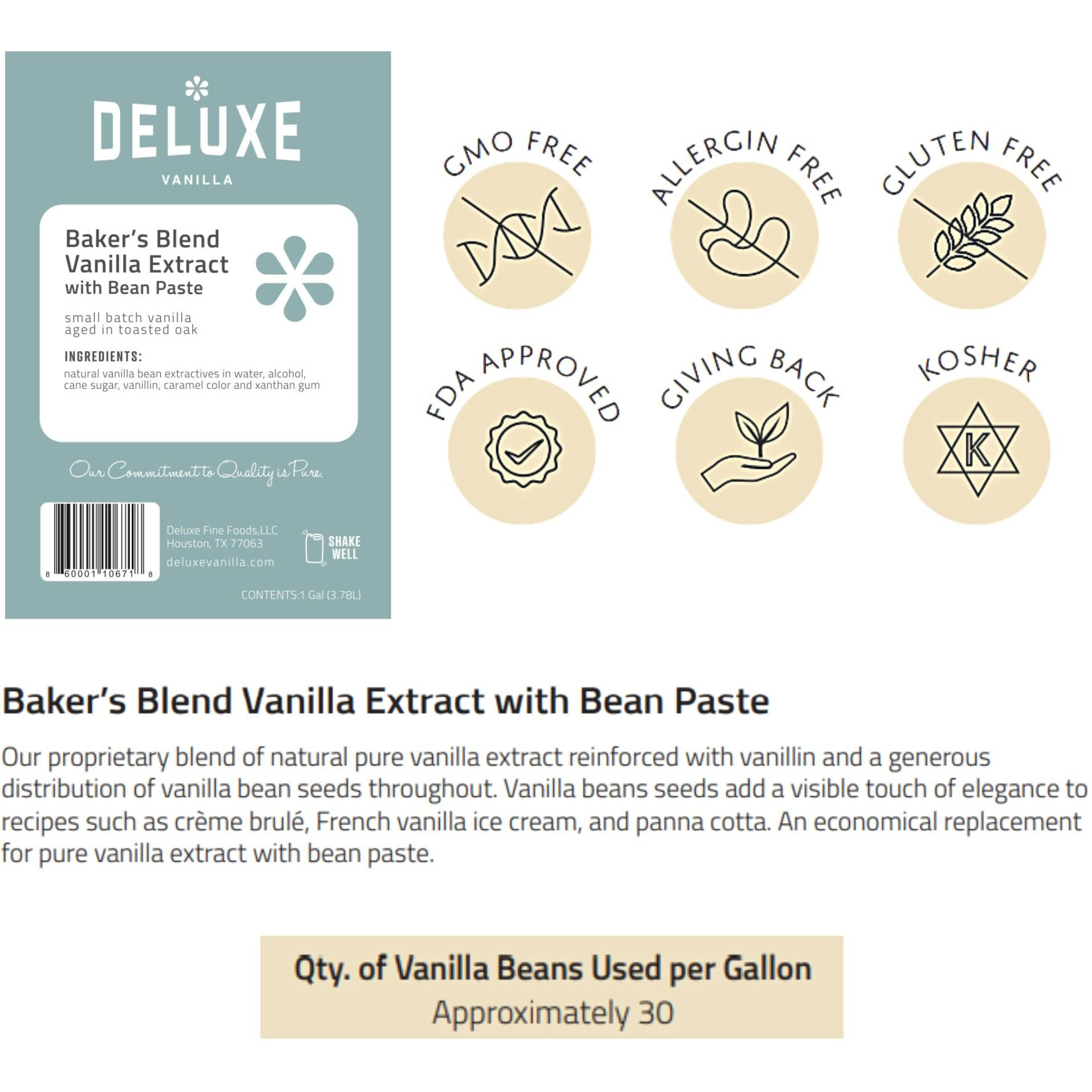 Deluxe Vanilla Vanilla Bean Paste Bulk 128 Oz, Bakers Blend Vanilla Extract With Vanilla Bean Paste Made With Real Vanilla Beans (1 Gallon) Substitute For Pure Vanilla Extract