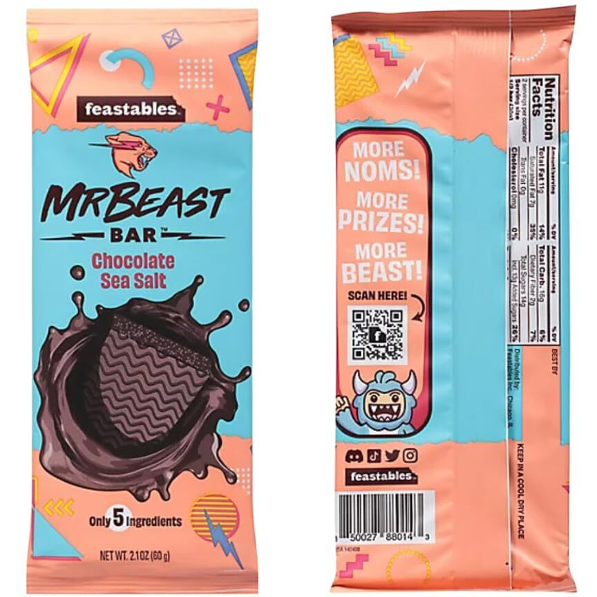 Feastables Mr Beast Chocolate Bars - New Deez Nuts Peanut Butter Crunch Chocolate, Milk Chocolate, Original Chocolate, Milk Chocolate, Sea Salt Chocolate Bars (5 Pack)