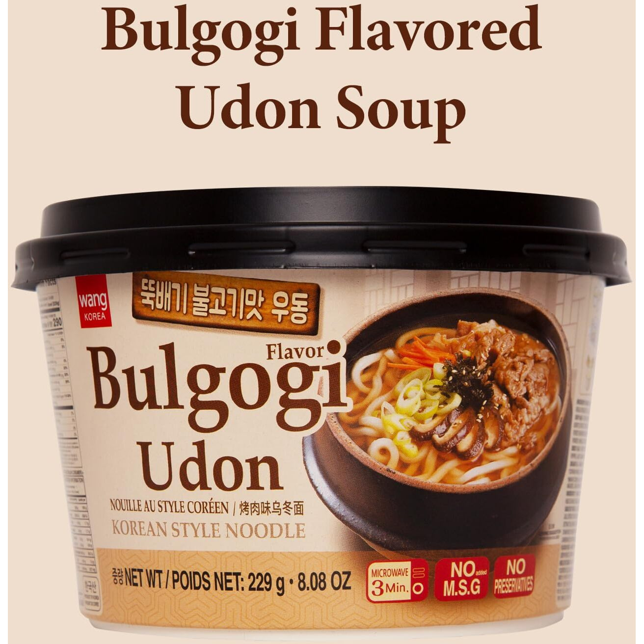 Wang Korean Bbq Bulgogi Flavored Udon Noodle Bowl, Rich And Sweet, 8.08 Ounce, 6 Cups Of Noodles