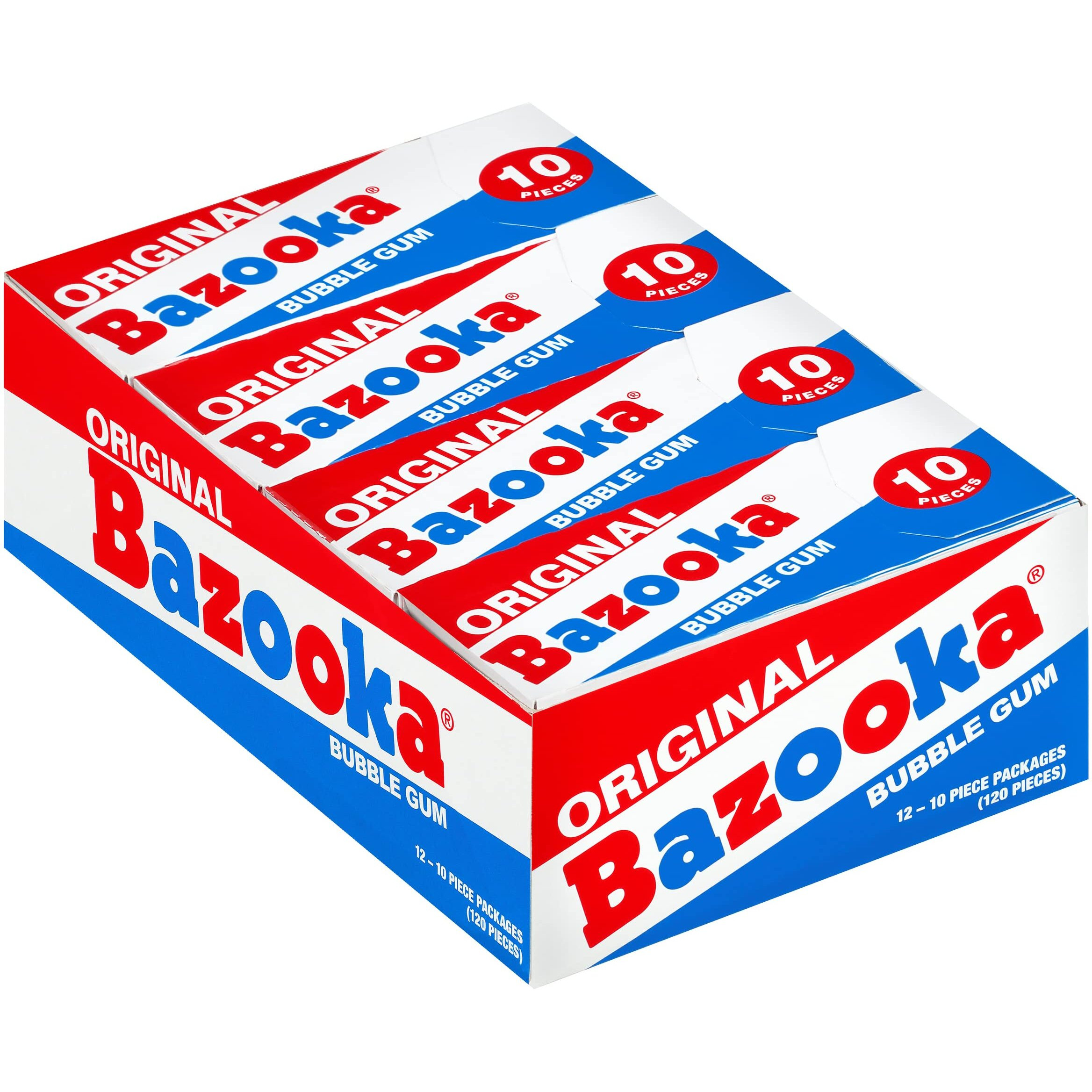 Bazooka Bubble Gum 10 Piece Wallet Pack (Pack Of 12) Individually Wrapped Pink Chewing Gum In Original Flavor - Fun Old Fashioned Candy For Halloween Parties And Trick Or Treaters