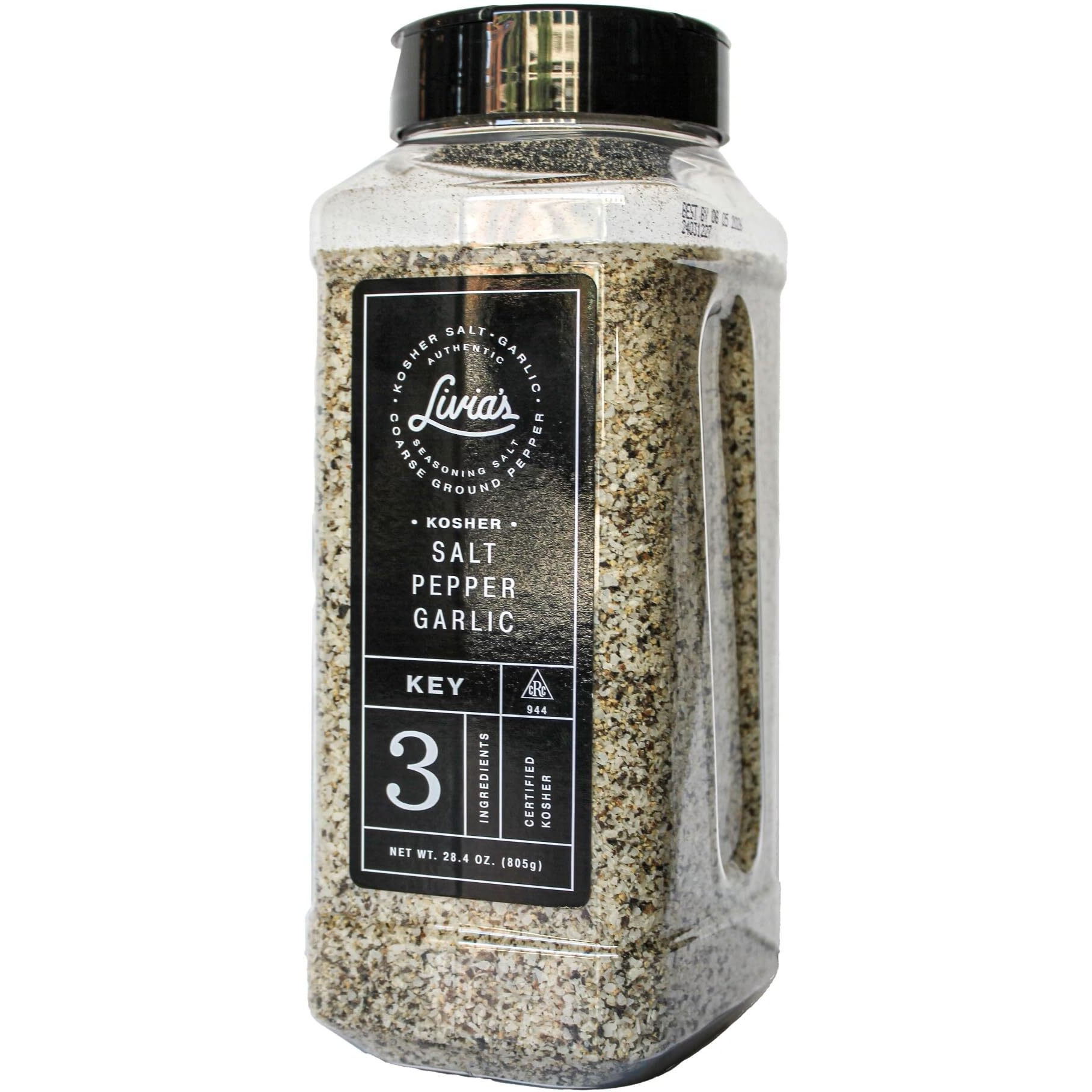Livia's Seasoning - A Perfect Blend Of Kosher Salt, Black Pepper & Garlic (Spg). Transforms Steak Chicken & Fish Into Mouthwatering Entrees. Delicious Bbq Rub & Spice For Sides - 28.4 Oz Bottle