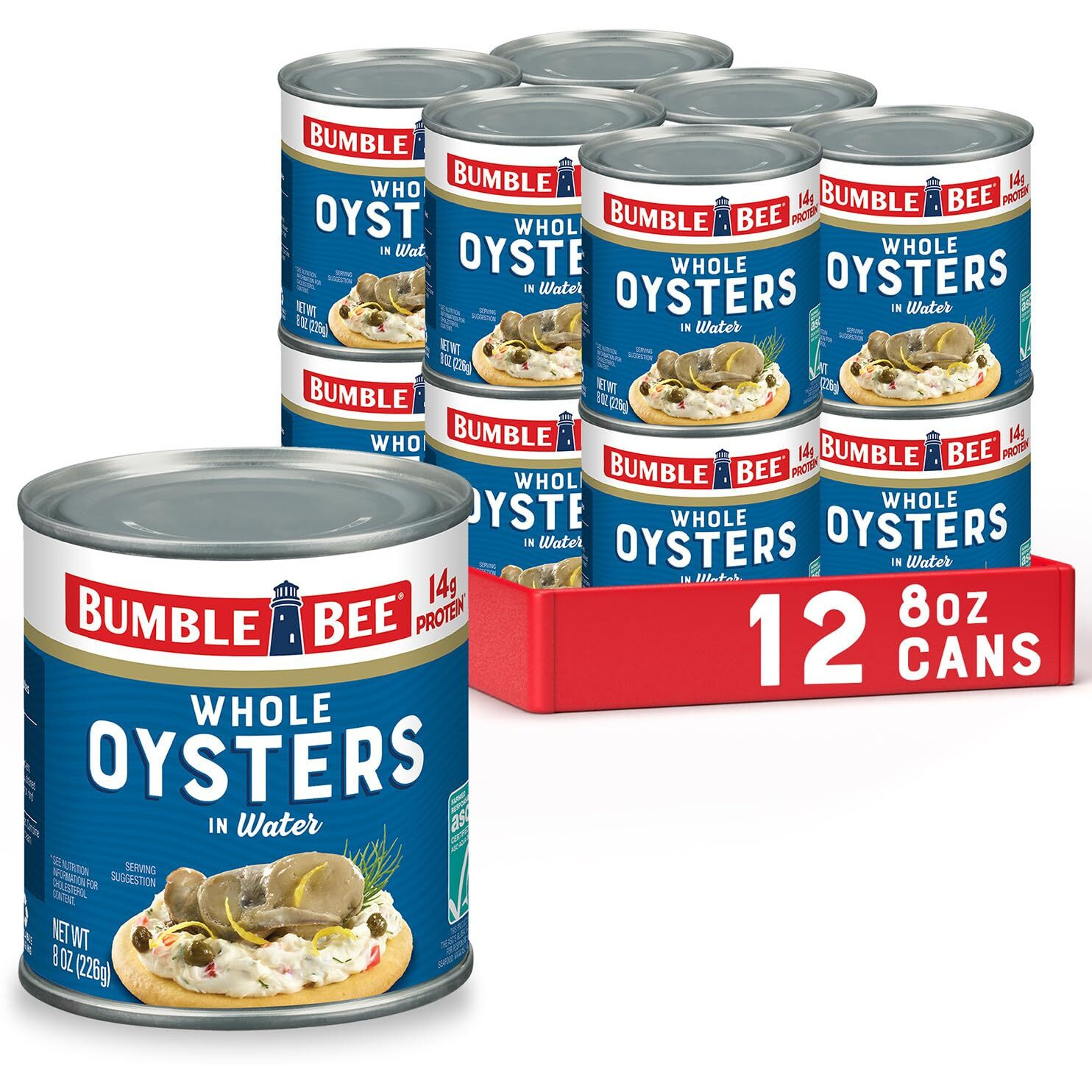 Bumble Bee Premium Select Whole Canned Oysters, 8 Oz Cans (Pack Of 12) - Ready To Eat - 14G Protein Per Serving - Gluten Free