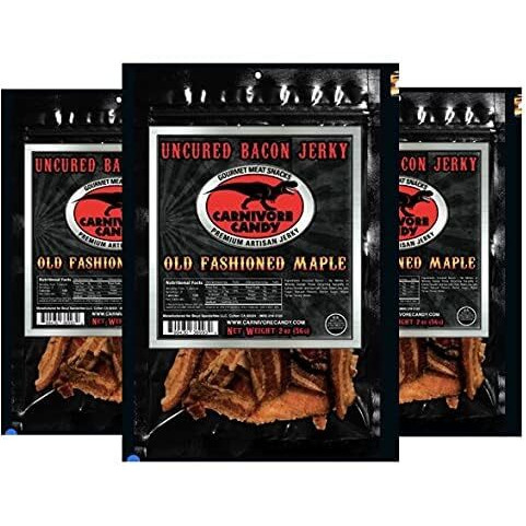 Carnivore Candy Old Fashioned Maple Bacon Bacon Jerky - Jurassic Jerky With Amazing Taste, High Protein Content, No Preservatives, Msg-Free, Low Sodium (Old Fashioned Maple 3 Pack)