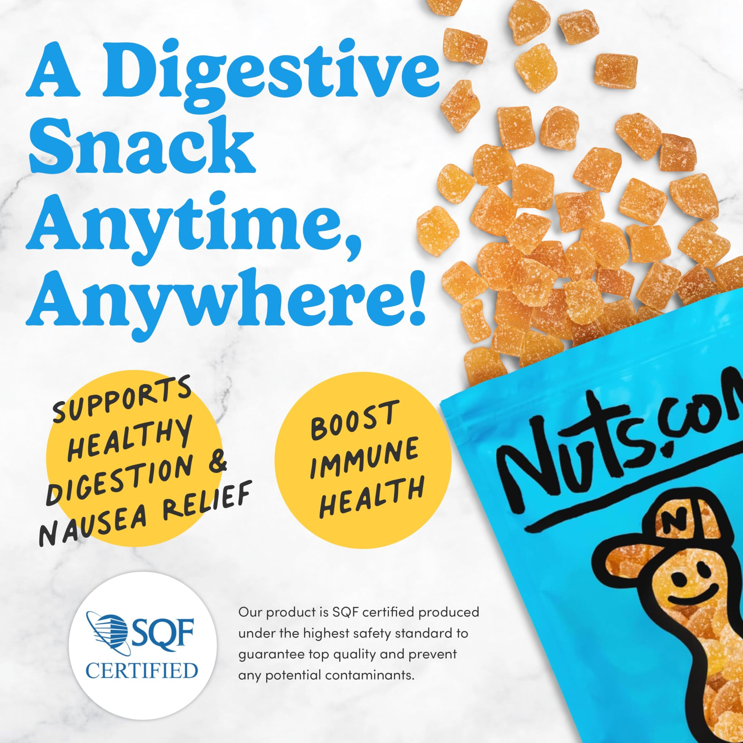 Organic Crystallized Ginger - Premium Crystallized Ginger Pieces - Spicy & Sweet Candied Ginger Crystals - Dried Ginger Chunks, Root - Digestive Snack Organic Ginger Candy (1 Lb)