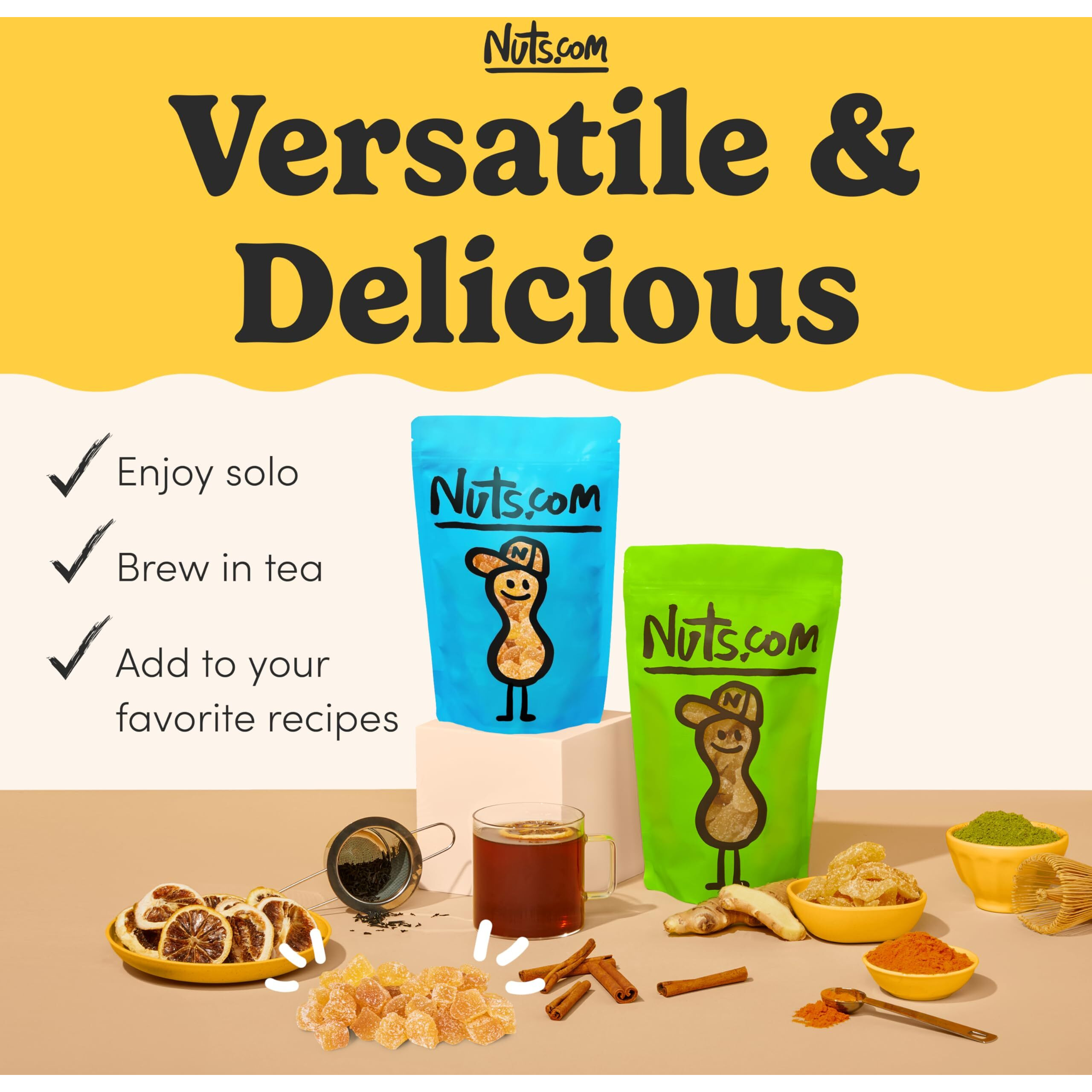 Organic Crystallized Ginger - Premium Crystallized Ginger Pieces - Spicy & Sweet Candied Ginger Crystals - Dried Ginger Chunks, Root - Digestive Snack Organic Ginger Candy (1 Lb)