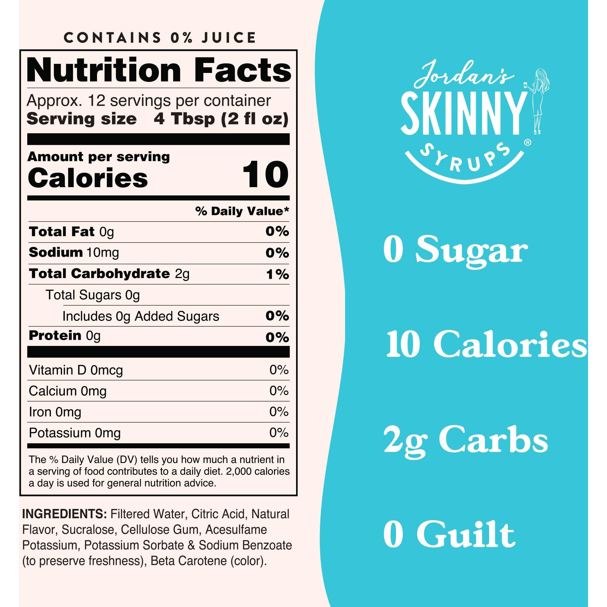 Jordan's Skinny Mixes Sugar Free Syrup, Lemonade Flavor, Fruit Flavored Water Enhancer, Drink Mix For Ice Tea, Lemonade & More, Low Calorie Flavoring, Keto Friendly, 25.4 Fl Oz, 1 Pack