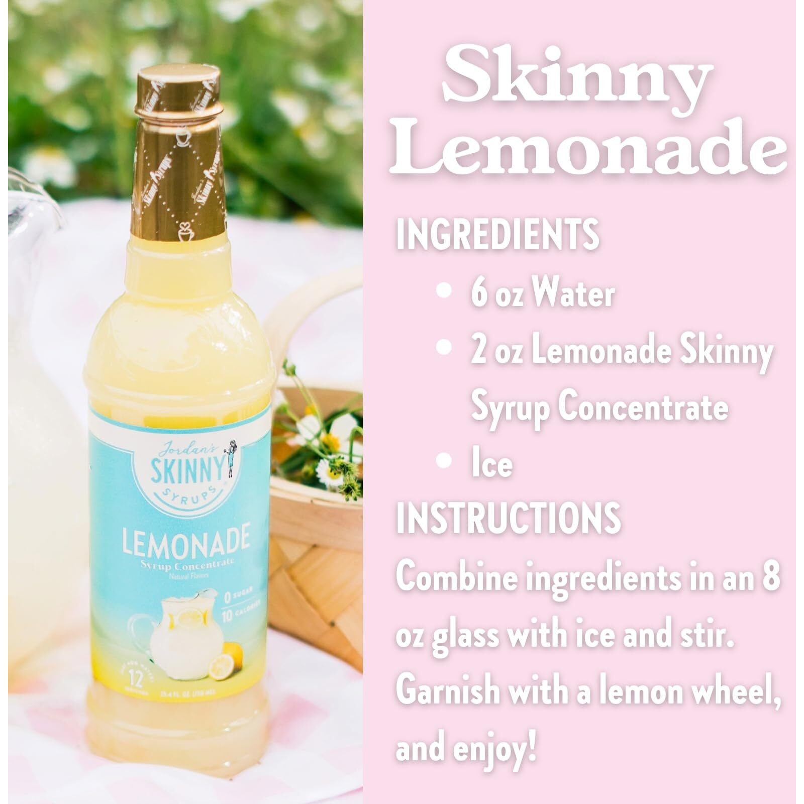 Jordan's Skinny Mixes Sugar Free Syrup, Lemonade Flavor, Fruit Flavored Water Enhancer, Drink Mix For Ice Tea, Lemonade & More, Low Calorie Flavoring, Keto Friendly, 25.4 Fl Oz, 1 Pack