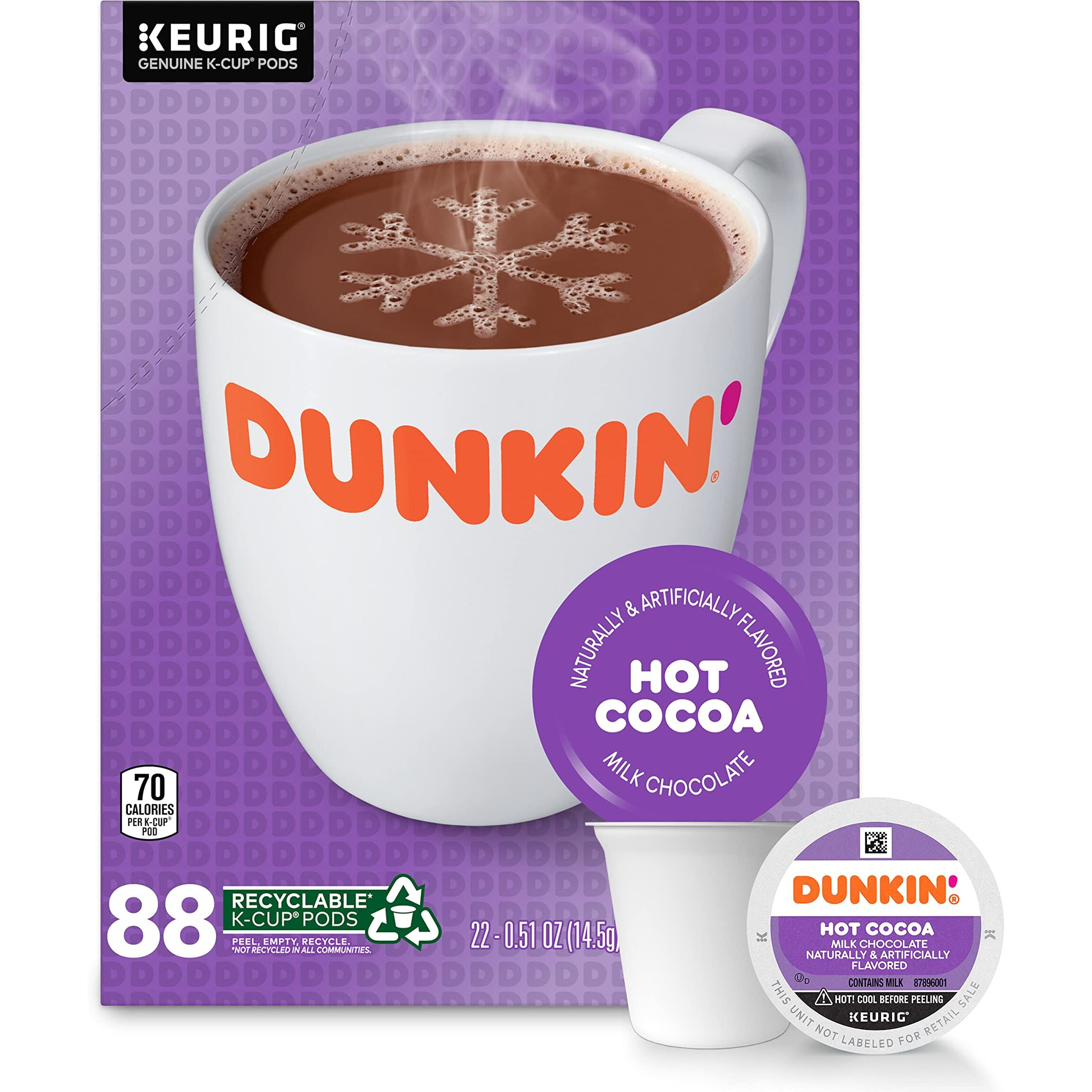 Dunkin' Milk Chocolate Hot Cocoa, 88 Keurig K-Cup Pods