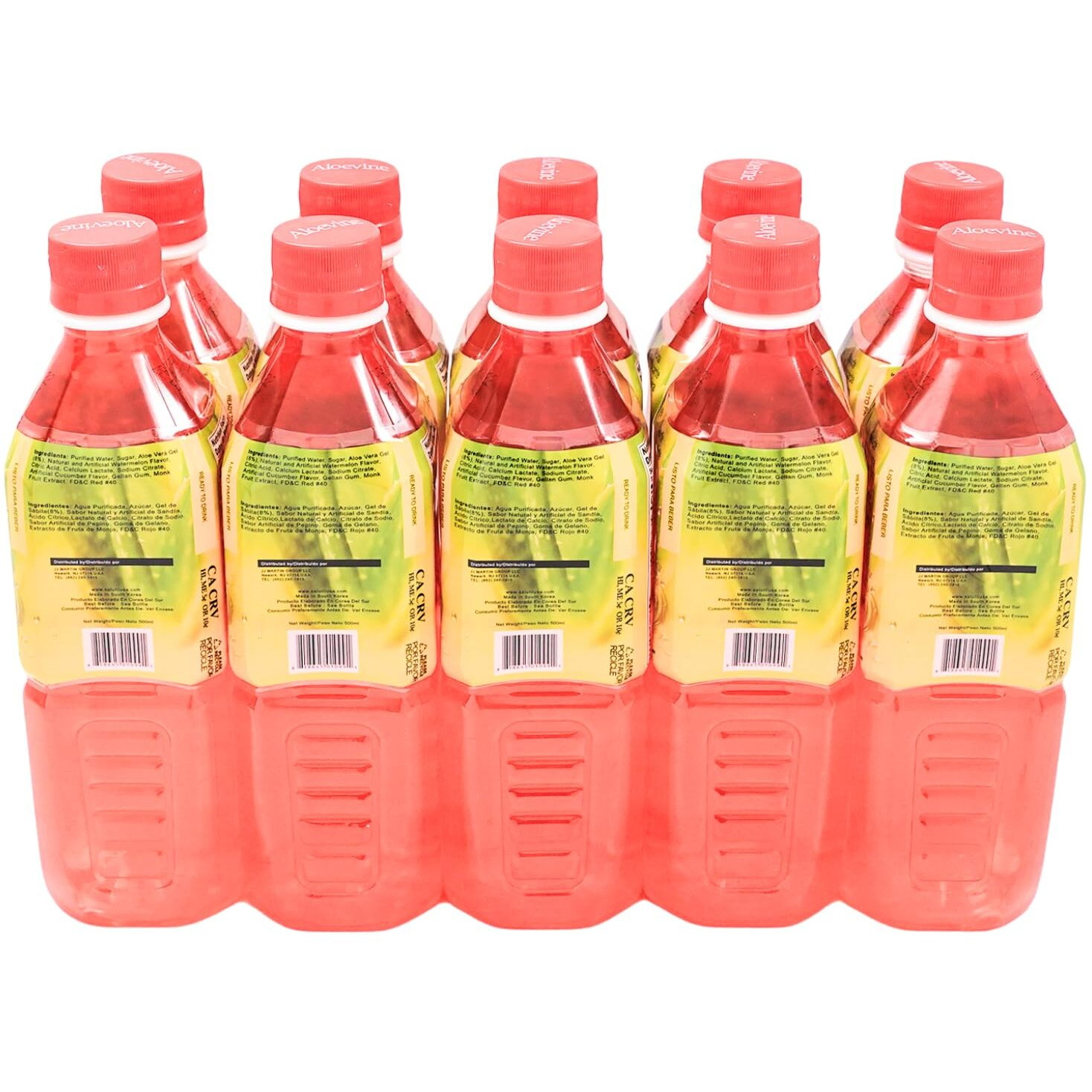 Aloevine Aloe Vera Juice Drink Watermelon Pure With Chunks Of Aloe | 16.9 Oz 10 Pack | Plant Based Vegetable Korean Drinks