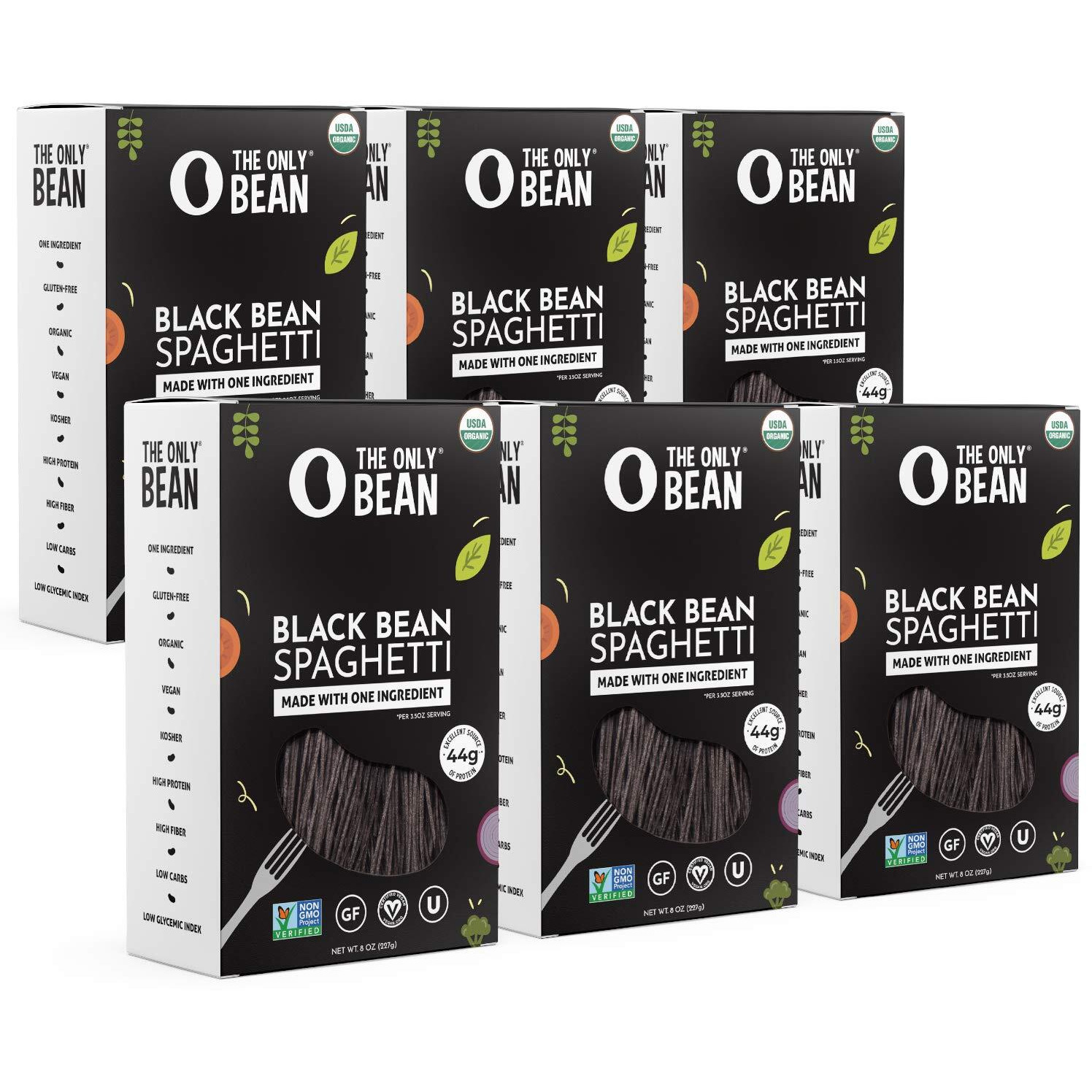The Only Bean - Organic Black Bean Spaghetti Pasta - High Protein, Keto Friendly, Gluten-Free, Vegan, Non-Gmo, Kosher, Low Carb, Plant-Based Bean Noodles - 8 Oz (6 Pack)