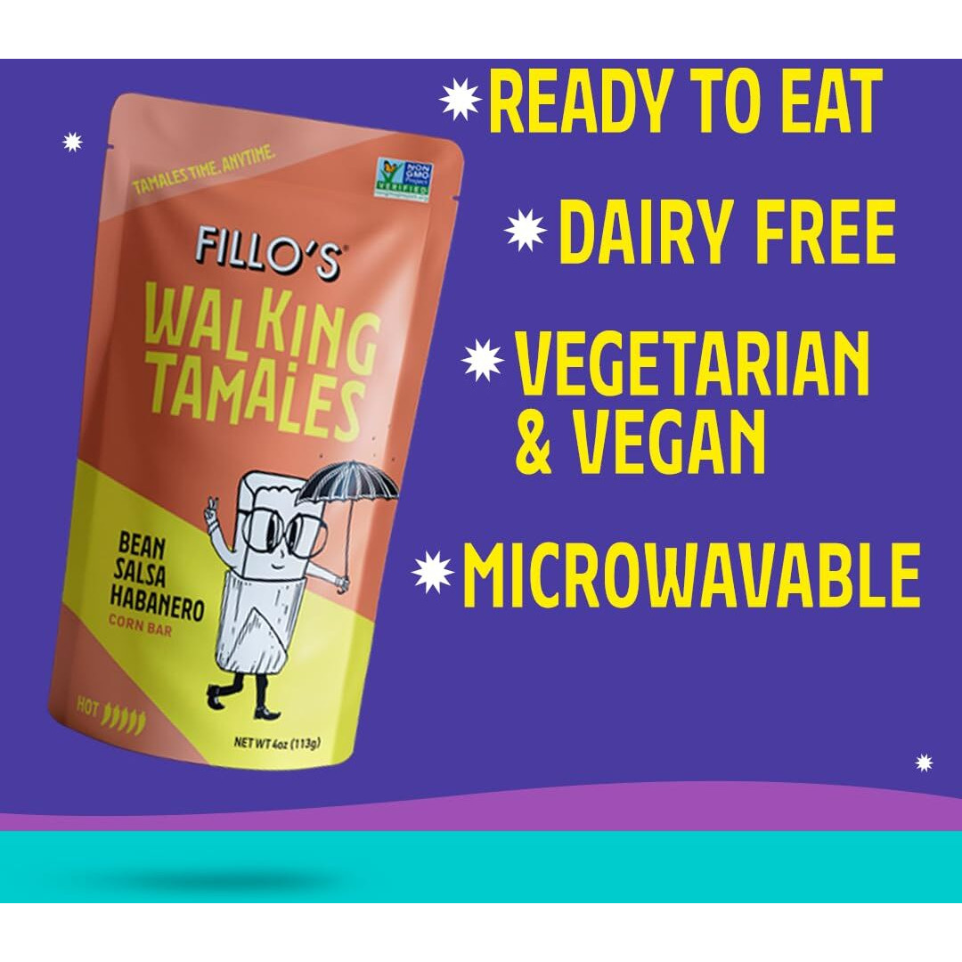 Fillo's Walking Tamales, Salsa Habanero, Pk Of 7, Ready-To-Eat, Delicious, Gluten-Free, Preservative-Free, No Added Sugar, Vegan Friendly, Microwavable, Non-Gmo