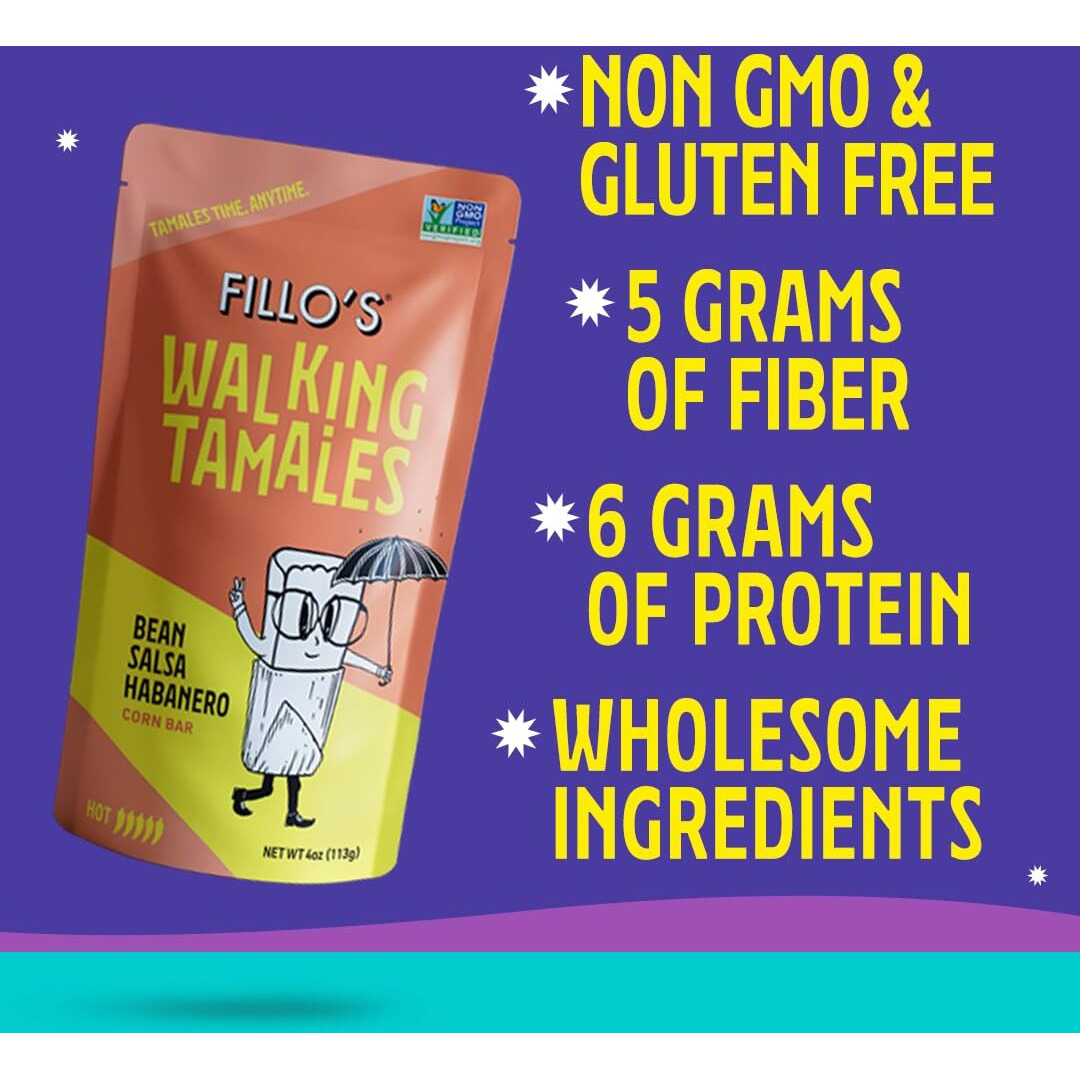 Fillo's Walking Tamales, Salsa Habanero, Pk Of 7, Ready-To-Eat, Delicious, Gluten-Free, Preservative-Free, No Added Sugar, Vegan Friendly, Microwavable, Non-Gmo