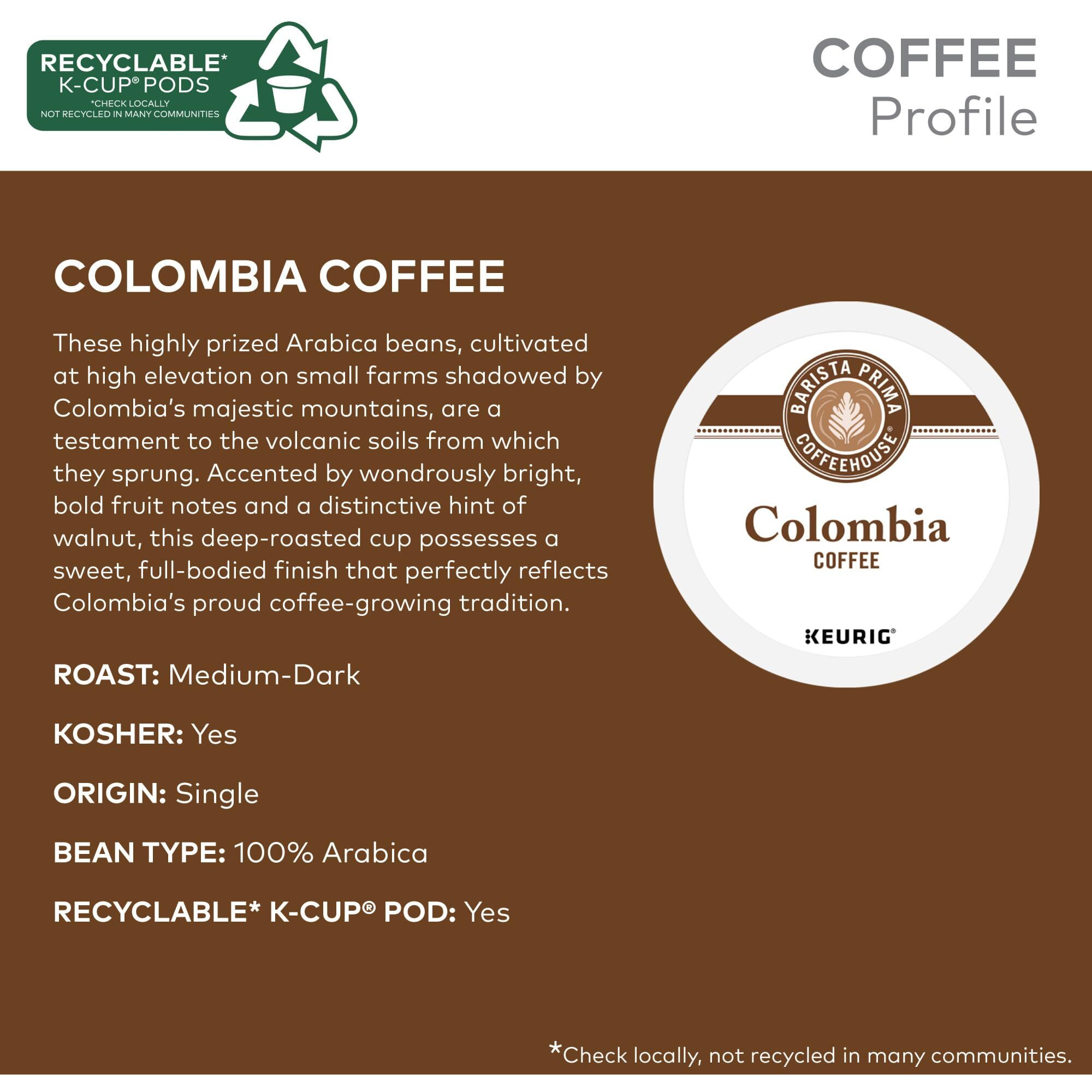 Barista Prima Coffeehouse Colombia Coffee, Keurig Single Serve K-Cup Pods, 96 Count