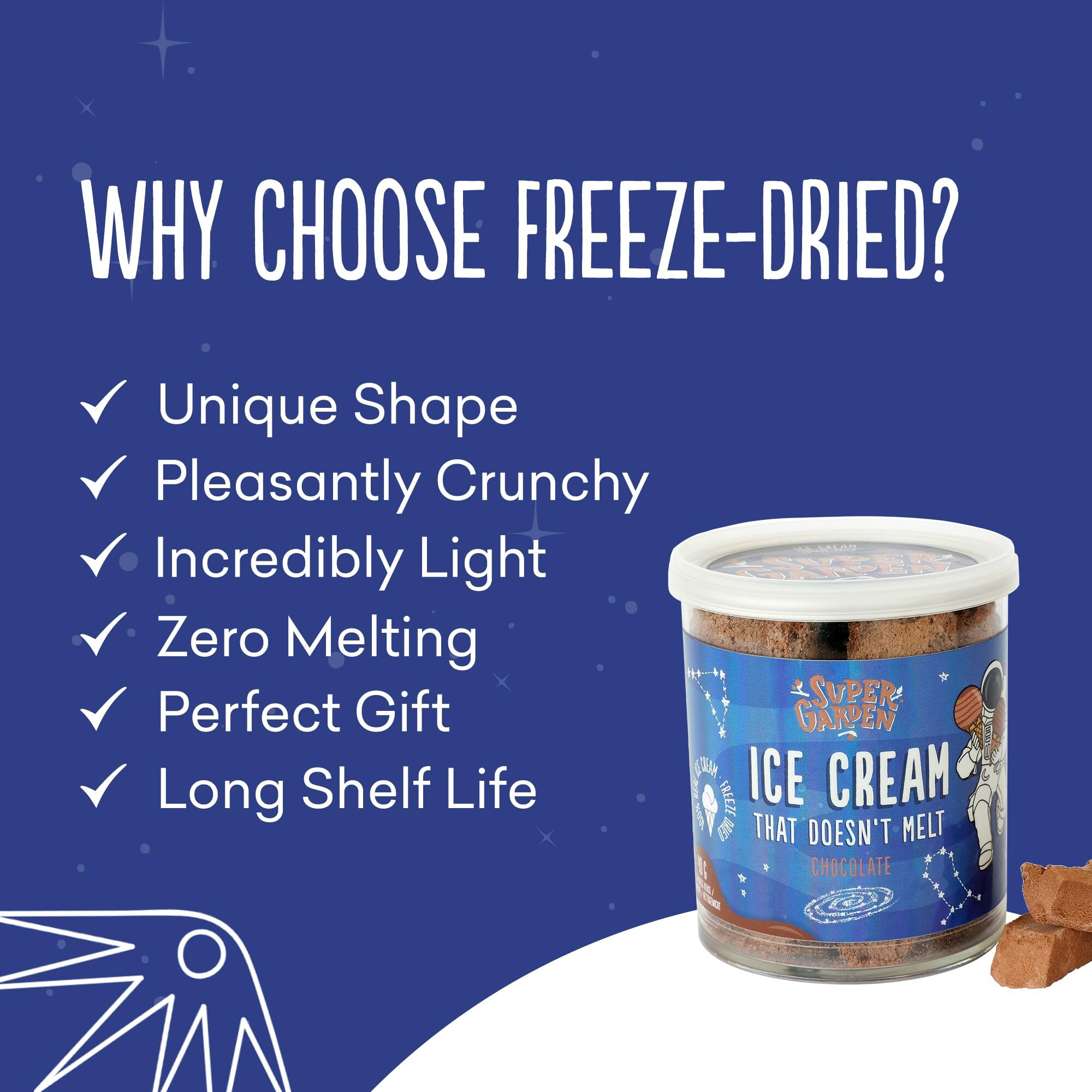 Super Garden Freeze Dried Ice Cream Chocolate | Crunchy And Creamy Freeze Dried Candy | Chololate Ice Cream Loved By Kids | Perfect Backpacking Food | No Melting Freeze Dried Dessert For On-The-Go Enjoyment | 1.41Oz